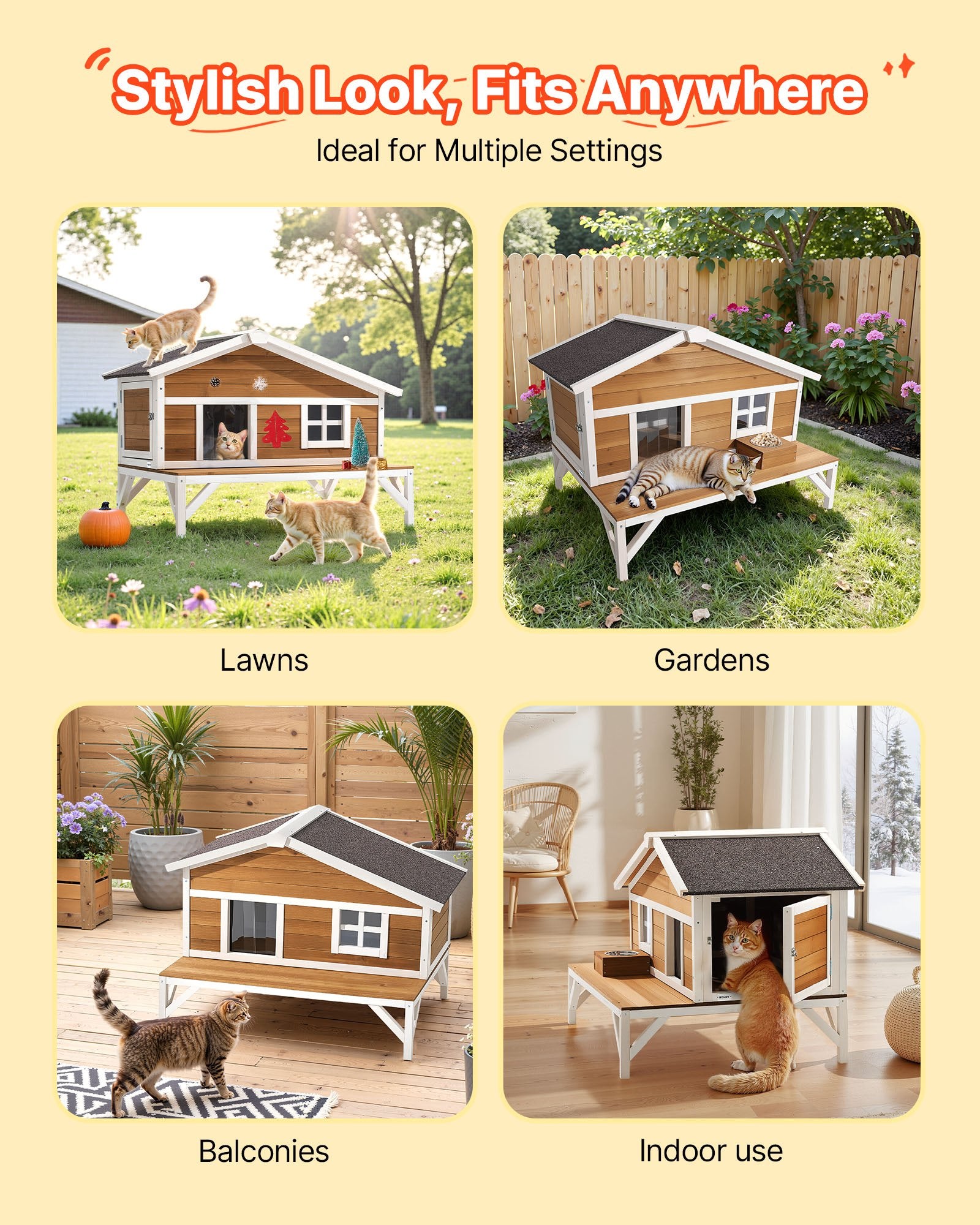 Spacious Insulated Cat House with Foam and Elevated Wooden Shelter, Waterproof Outdoor & Indoor Winter Haven for Feral Cats, 43.5x33.5x31 in