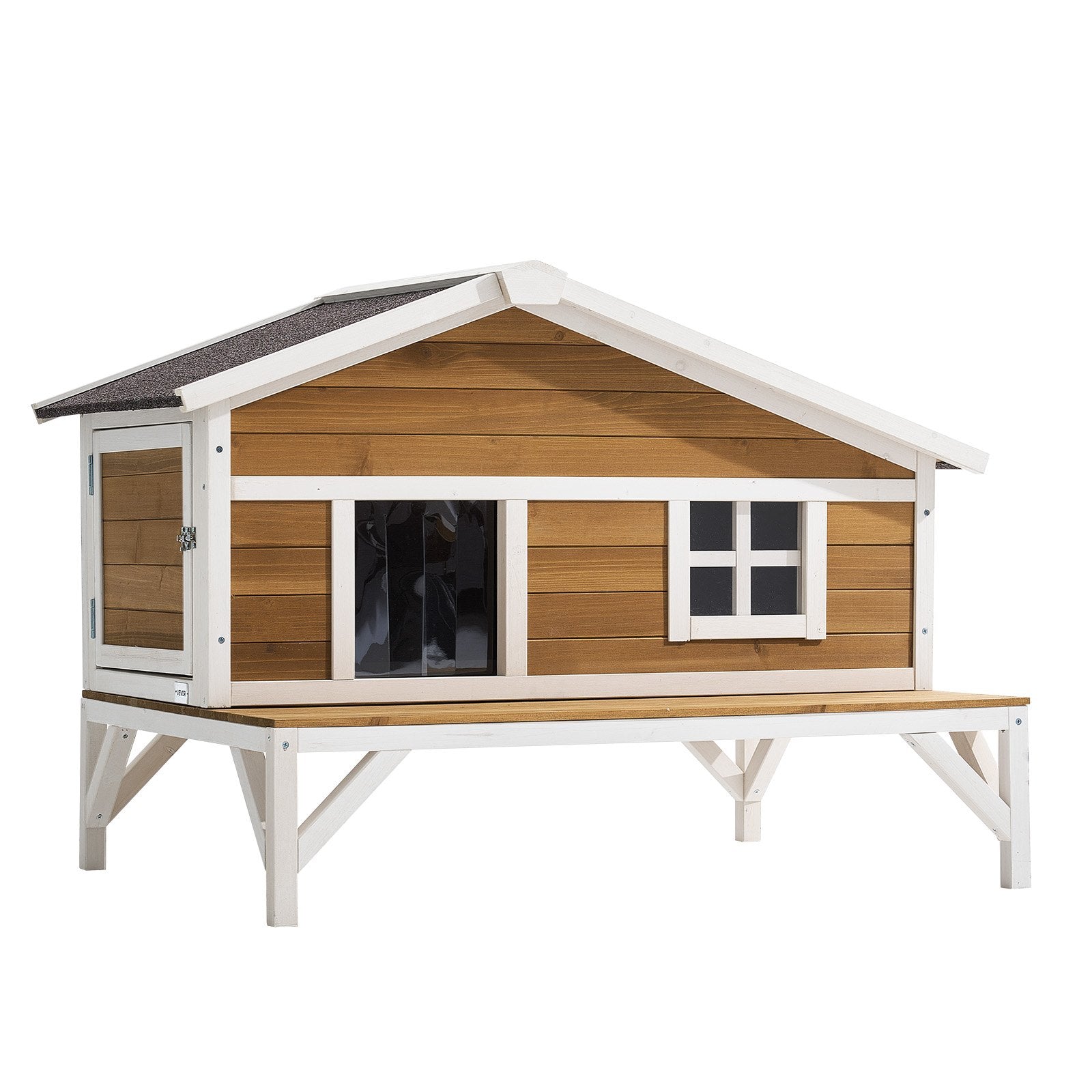 Spacious Insulated Cat House with Foam and Elevated Wooden Shelter, Waterproof Outdoor & Indoor Winter Haven for Feral Cats, 43.5x33.5x31 in