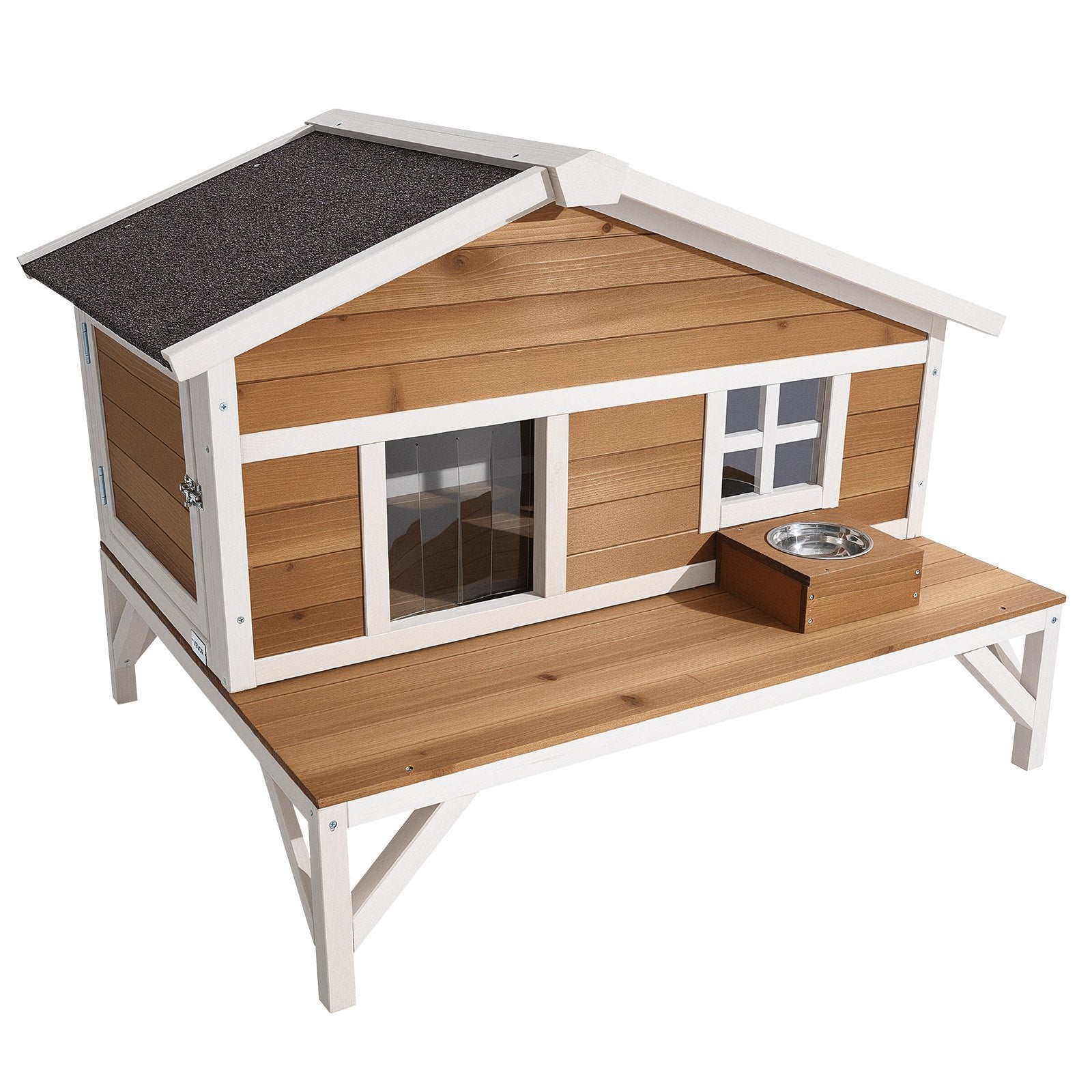 Spacious Insulated Cat House with Foam and Elevated Wooden Shelter, Waterproof Outdoor & Indoor Winter Haven for Feral Cats, 43.5x33.5x31 in