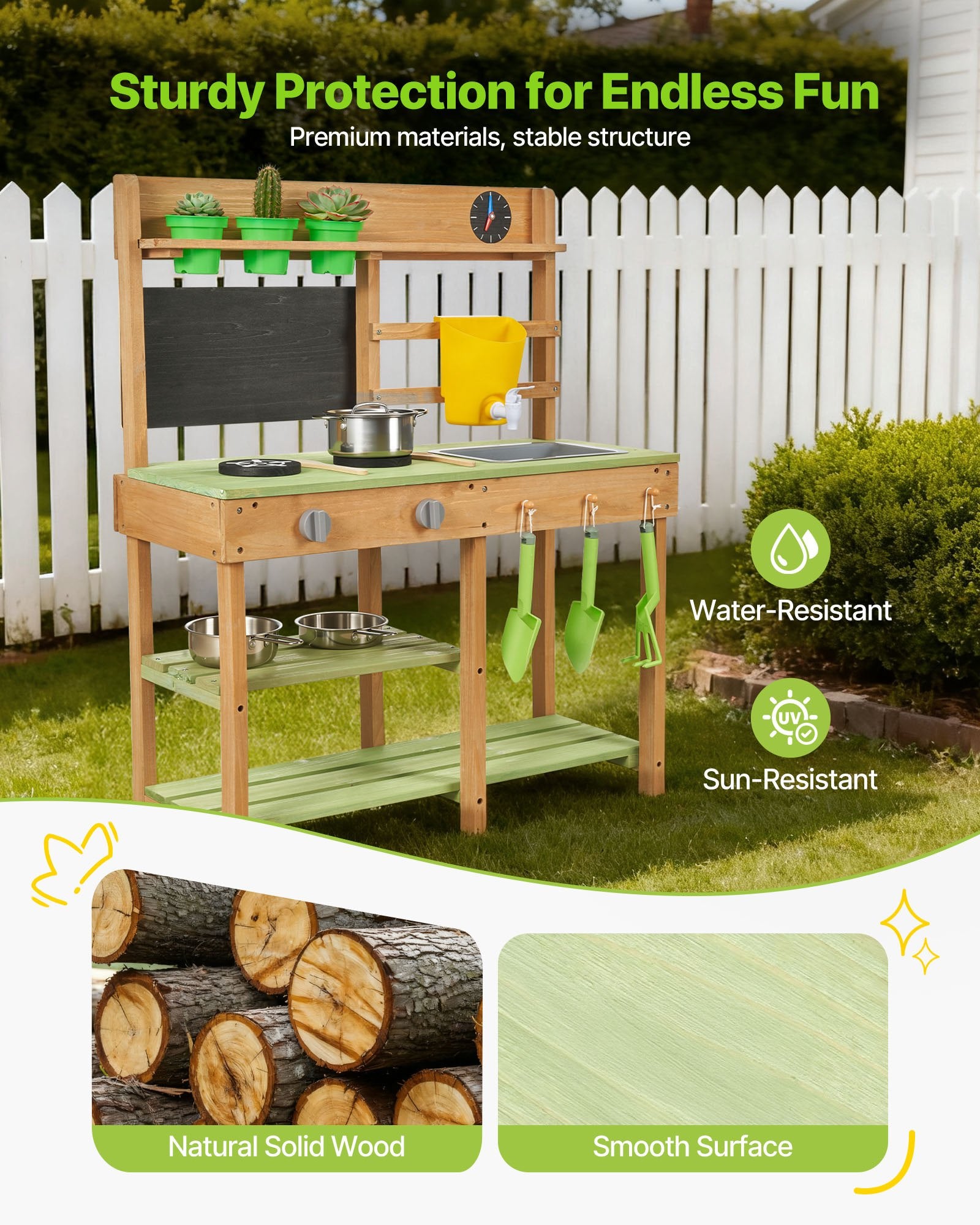 Children's Wooden Outdoor Mud Kitchen with Stove, Sink, and Play Accessories - Perfect for Backyard Fun and Imaginative Play