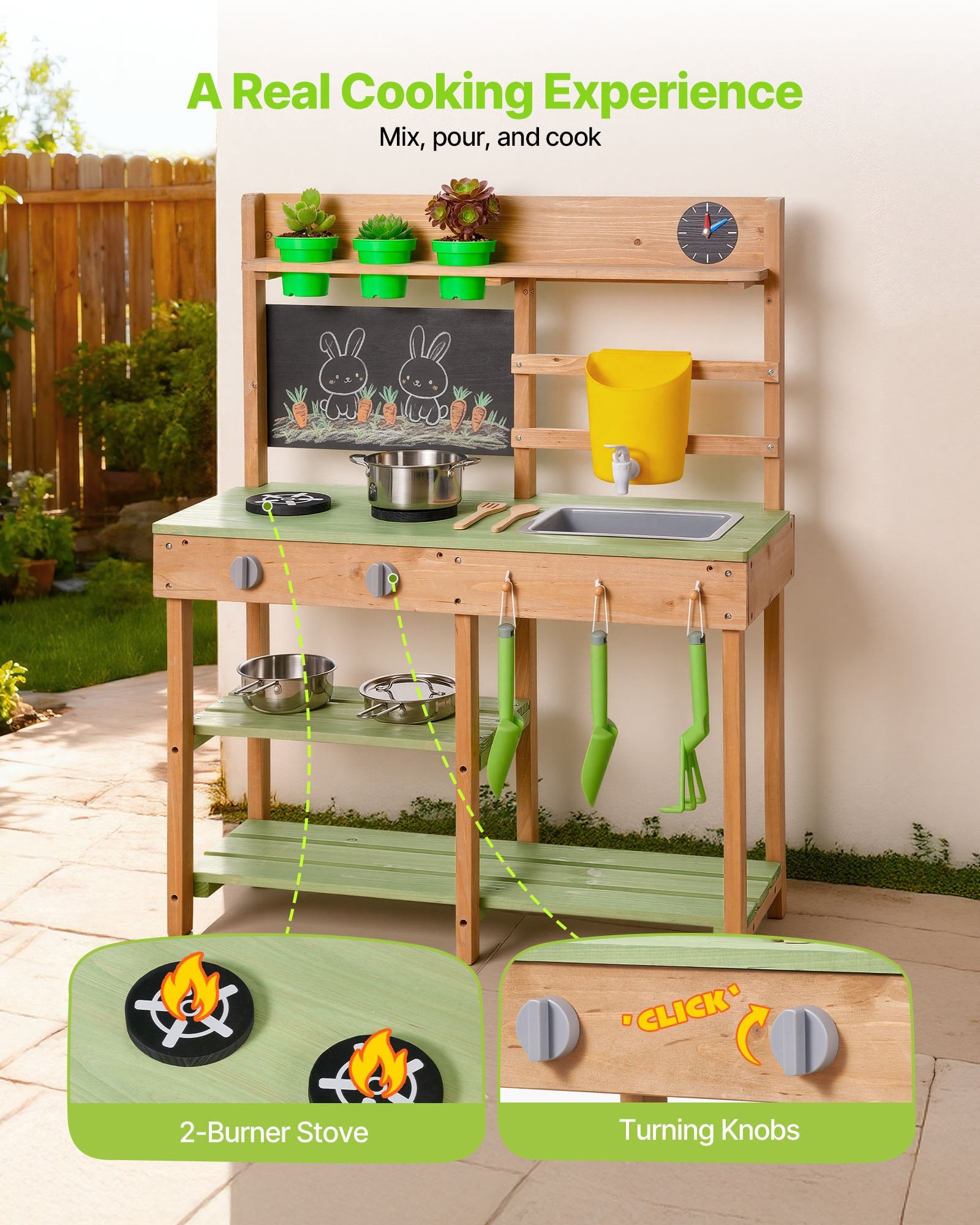 Children's Wooden Outdoor Mud Kitchen with Stove, Sink, and Play Accessories - Perfect for Backyard Fun and Imaginative Play