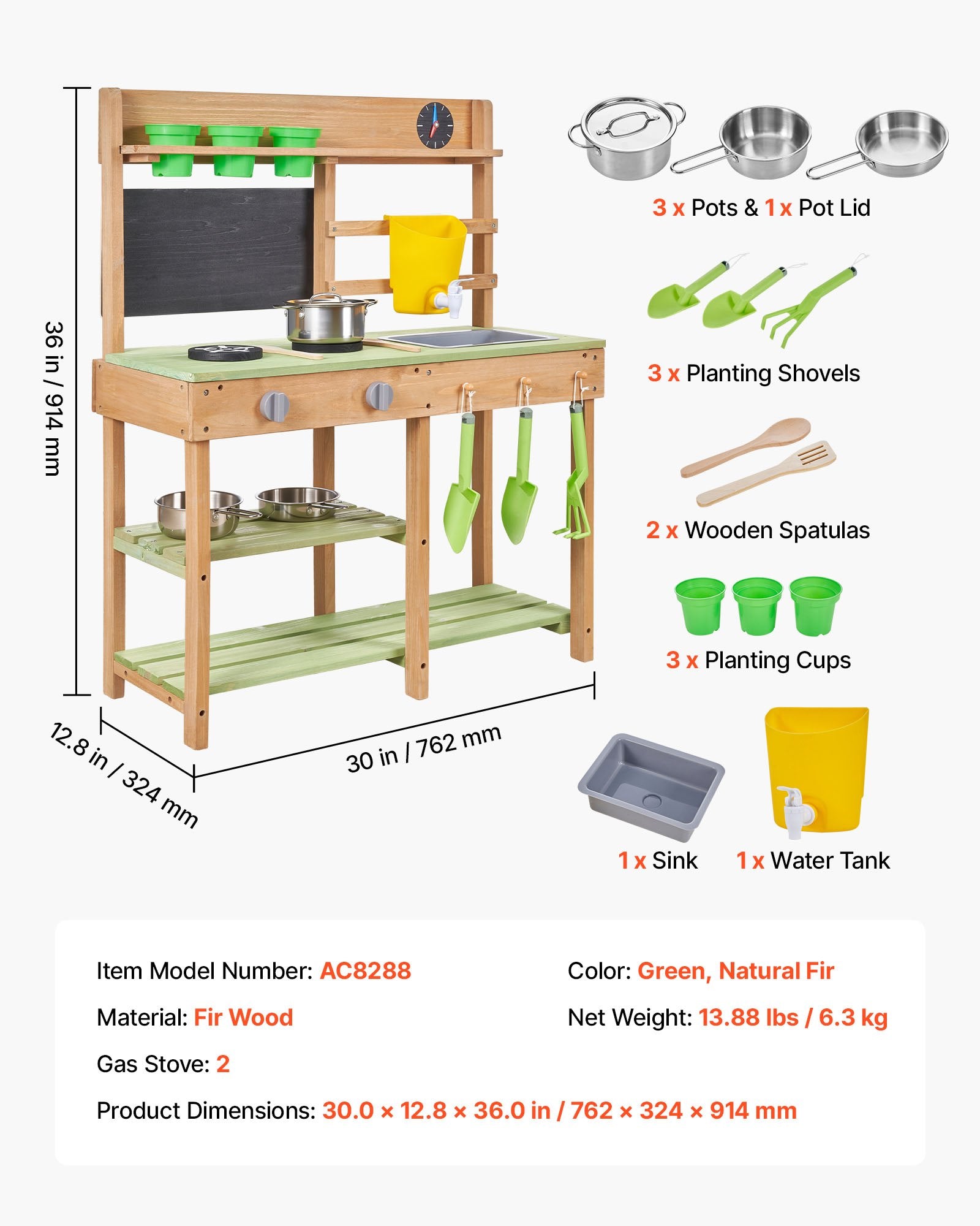 Children's Wooden Outdoor Mud Kitchen with Stove, Sink, and Play Accessories - Perfect for Backyard Fun and Imaginative Play