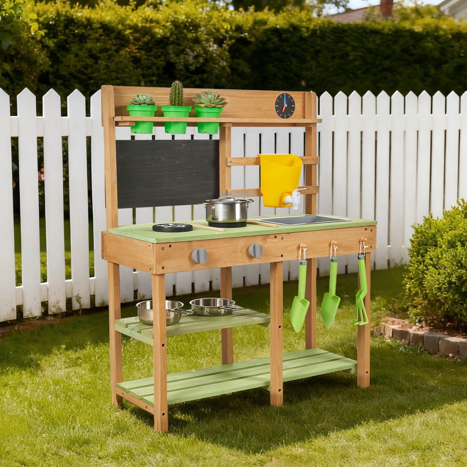 Children's Wooden Outdoor Mud Kitchen with Stove, Sink, and Play Accessories - Perfect for Backyard Fun and Imaginative Play
