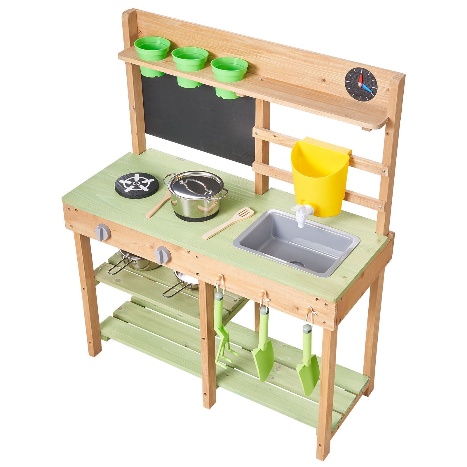 Children's Wooden Outdoor Mud Kitchen with Stove, Sink, and Play Accessories - Perfect for Backyard Fun and Imaginative Play