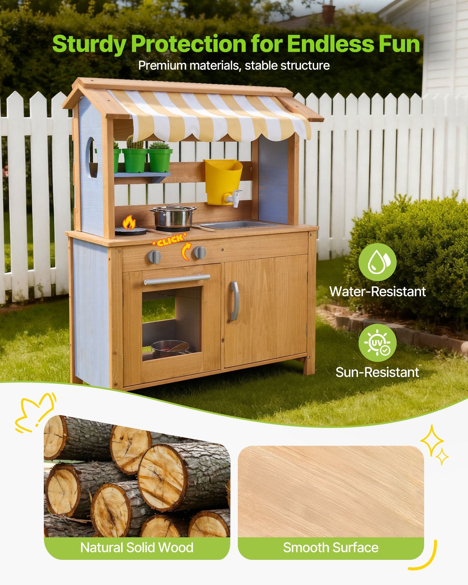 Outdoor Wooden Mud Kitchen for Kids with Cookware, Sink, Sunshade, Storage, and Accessories - Perfect Backyard Playset for Creative Fun