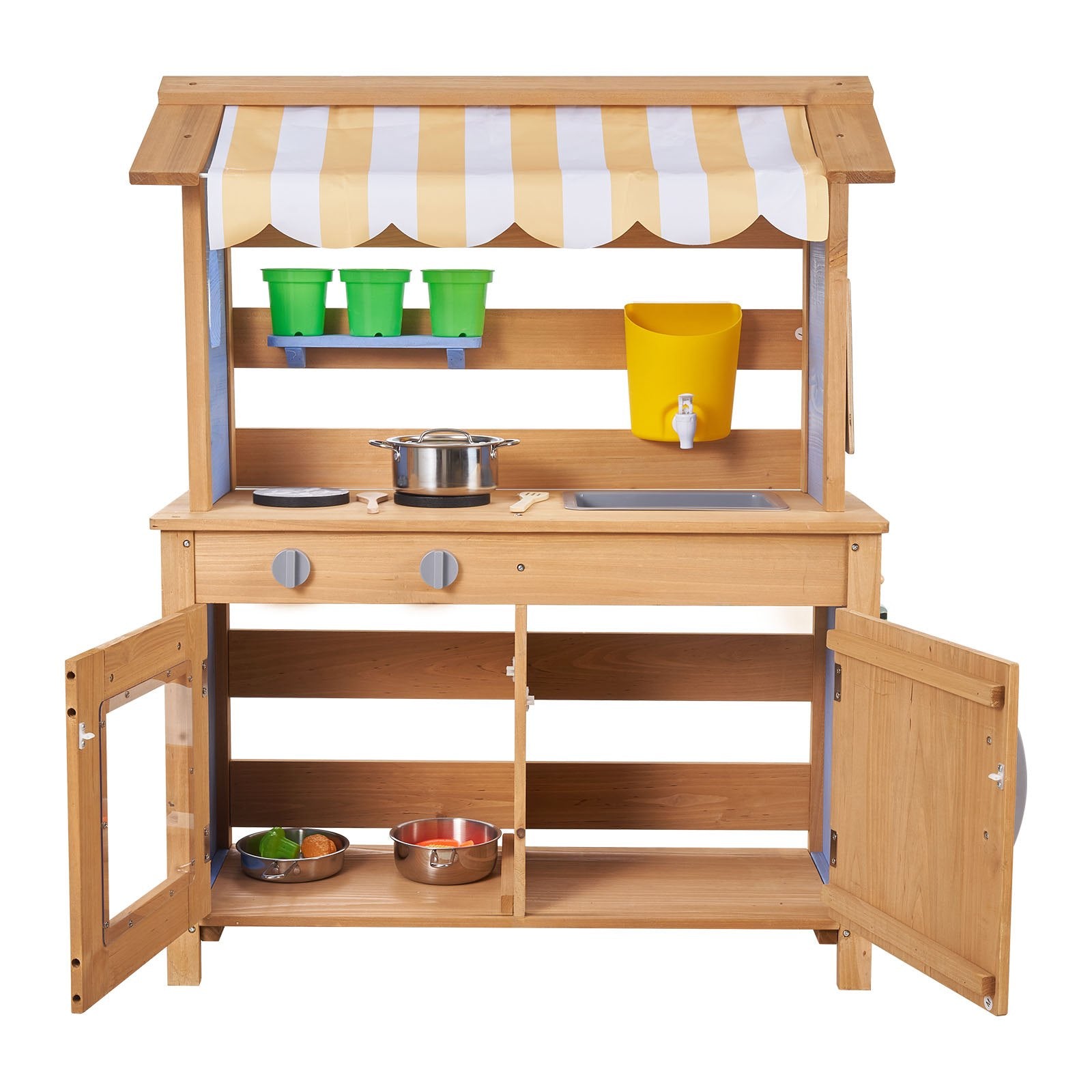 Outdoor Wooden Mud Kitchen for Kids with Cookware, Sink, Sunshade, Storage, and Accessories - Perfect Backyard Playset for Creative Fun