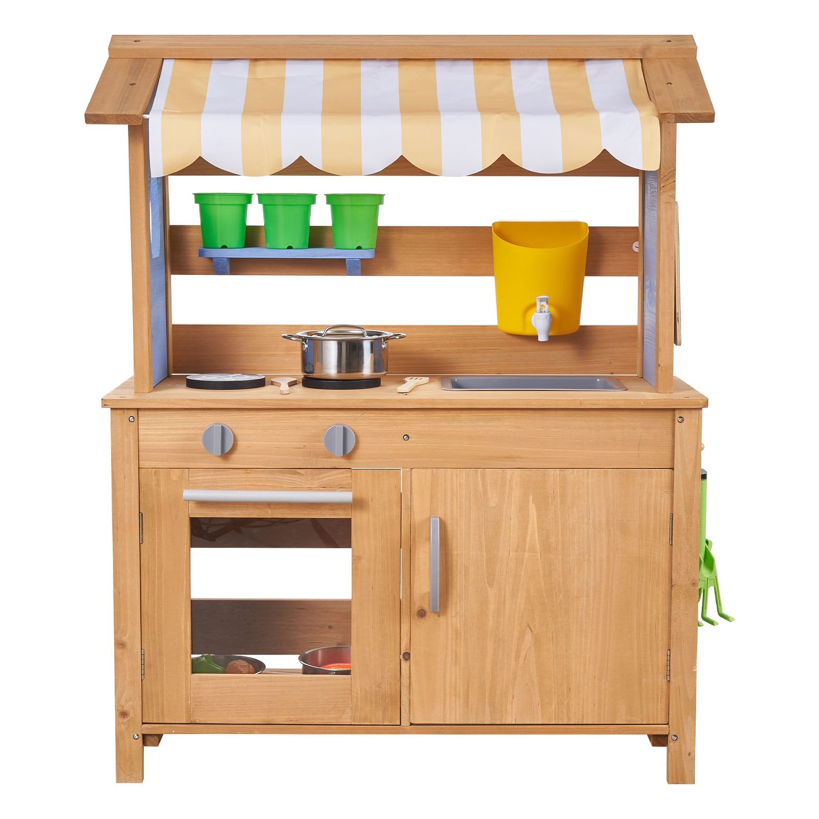 Outdoor Wooden Mud Kitchen for Kids with Cookware, Sink, Sunshade, Storage, and Accessories - Perfect Backyard Playset for Creative Fun
