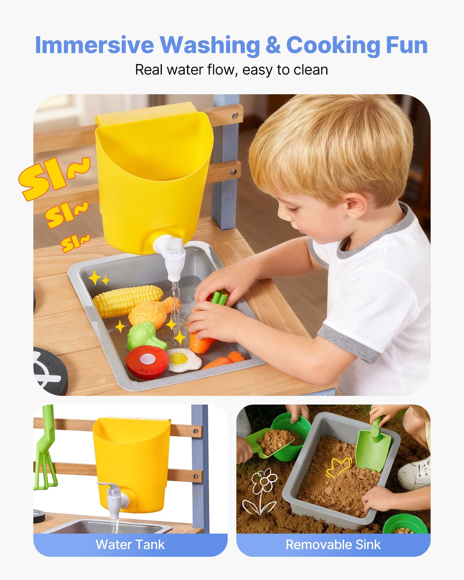 Explore Nature with Kids’ Outdoor Wooden Mud Kitchen - Includes Planting Box, Critter Catcher, Sink, Cookware & Lawn Play Accessories