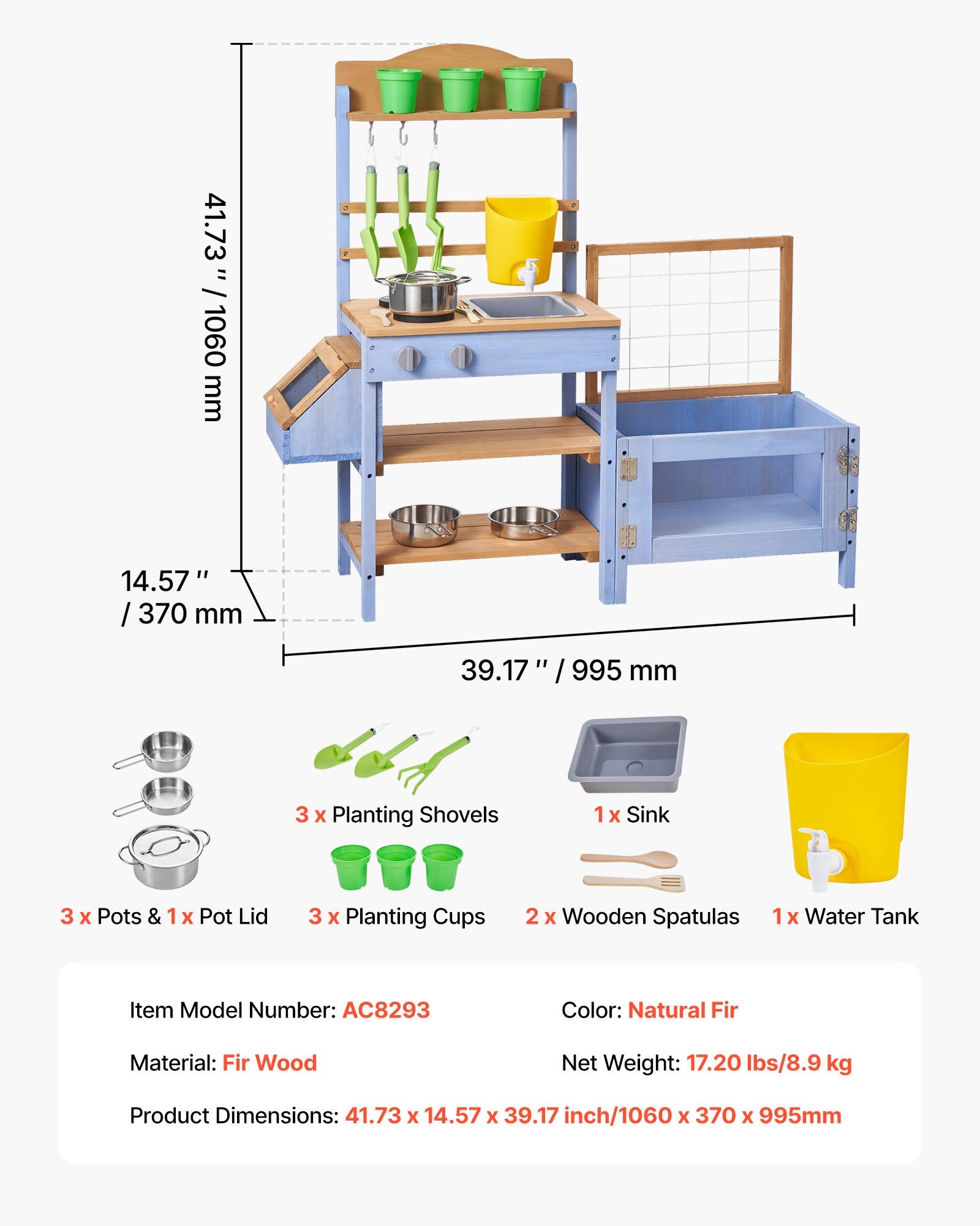 Explore Nature with Kids’ Outdoor Wooden Mud Kitchen - Includes Planting Box, Critter Catcher, Sink, Cookware & Lawn Play Accessories