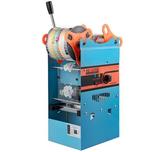 Manual Bubble Tea Sealing Machine with Heating for 90/95mm Cups, 300-500 Cups per Hour Capacity in Blue