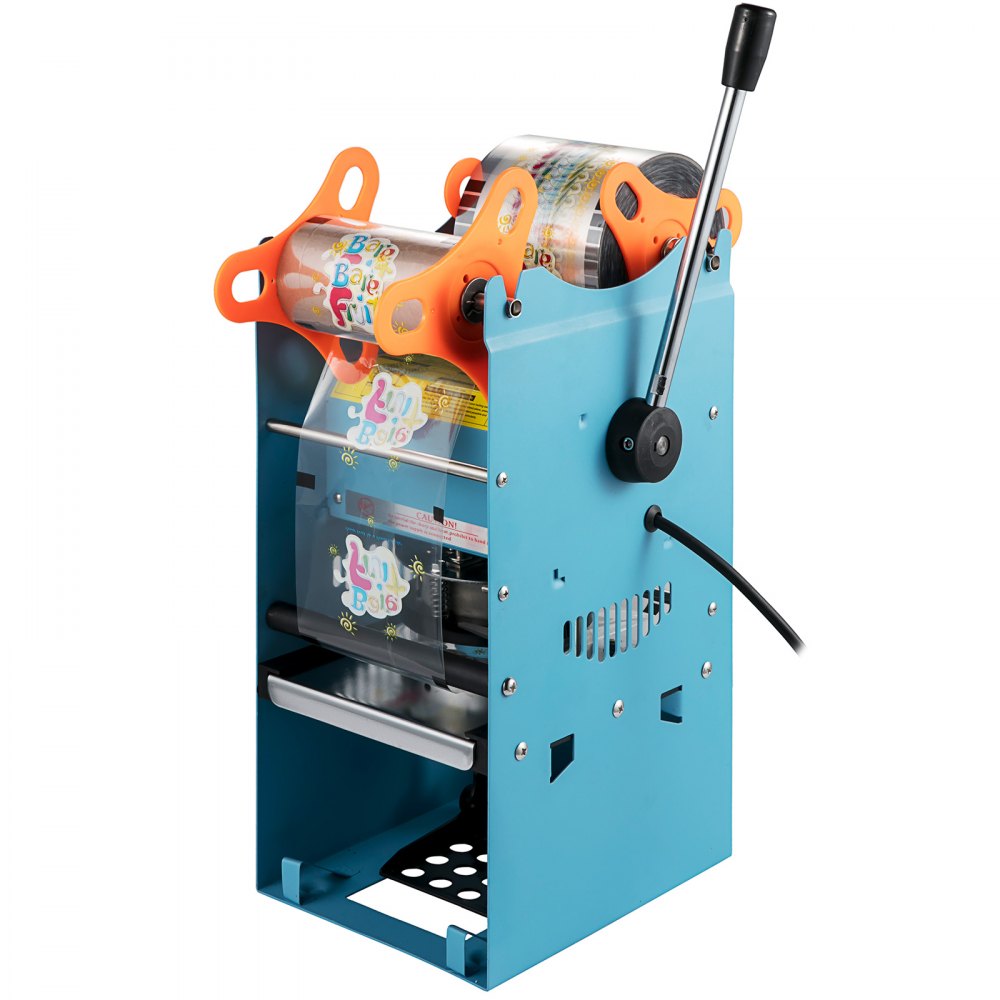 Manual Bubble Tea Sealing Machine with Heating for 90/95mm Cups, 300-500 Cups per Hour Capacity in Blue