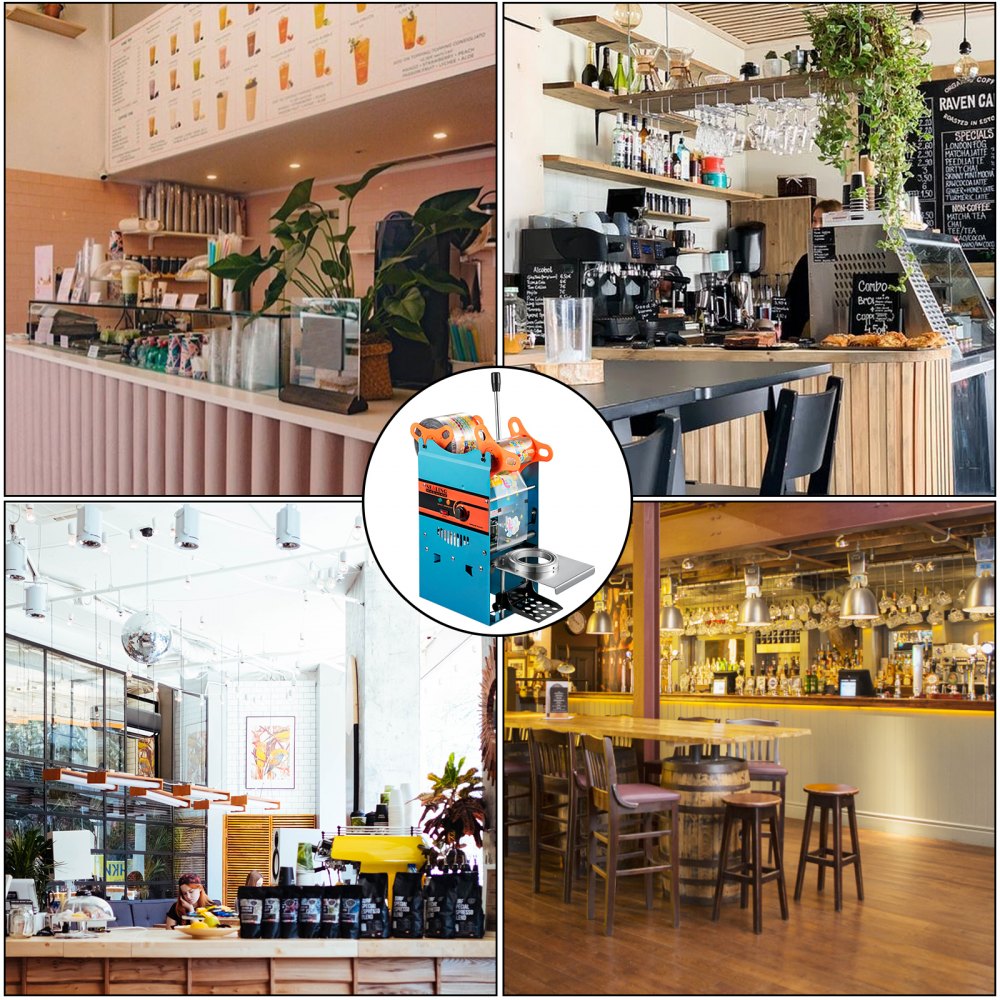 Manual Bubble Tea Sealing Machine with Heating for 90/95mm Cups, 300-500 Cups per Hour Capacity in Blue