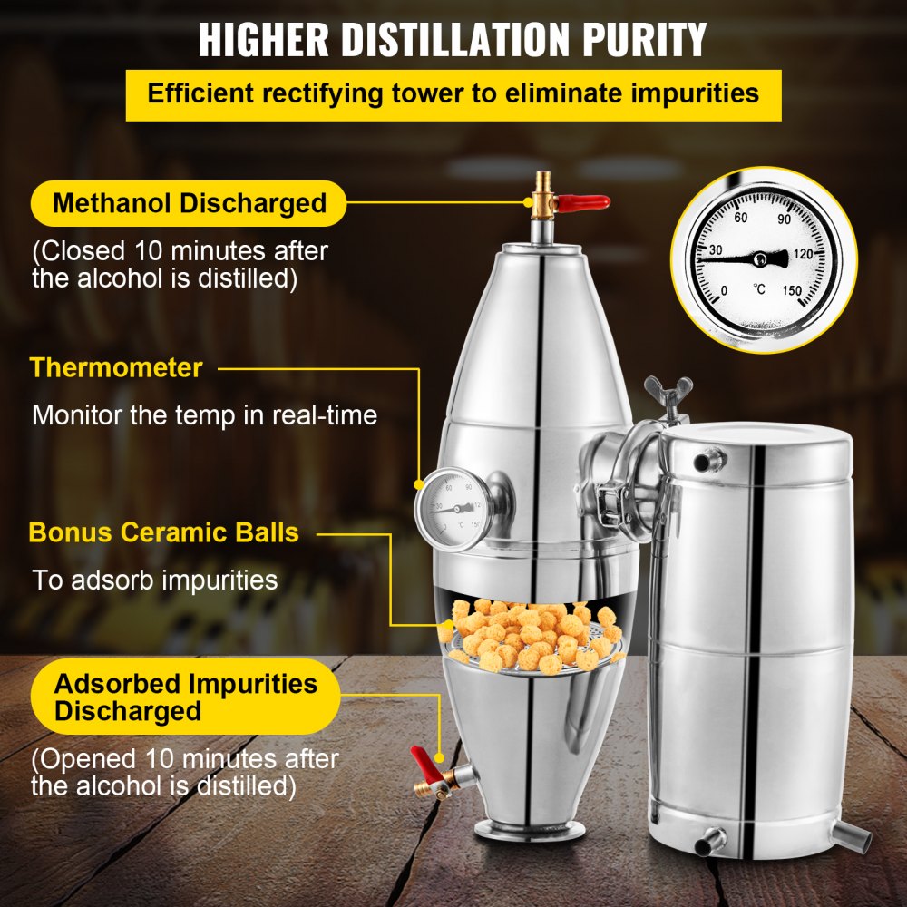 VEVOR Wine Boiler Stainless Steel Water Alcohol Distiller Gal Alcohol Still 50L Whiskey Distillery Kit Home Moonshine Still with Thermometer and Fermentation Tank for Alcohol Distilling