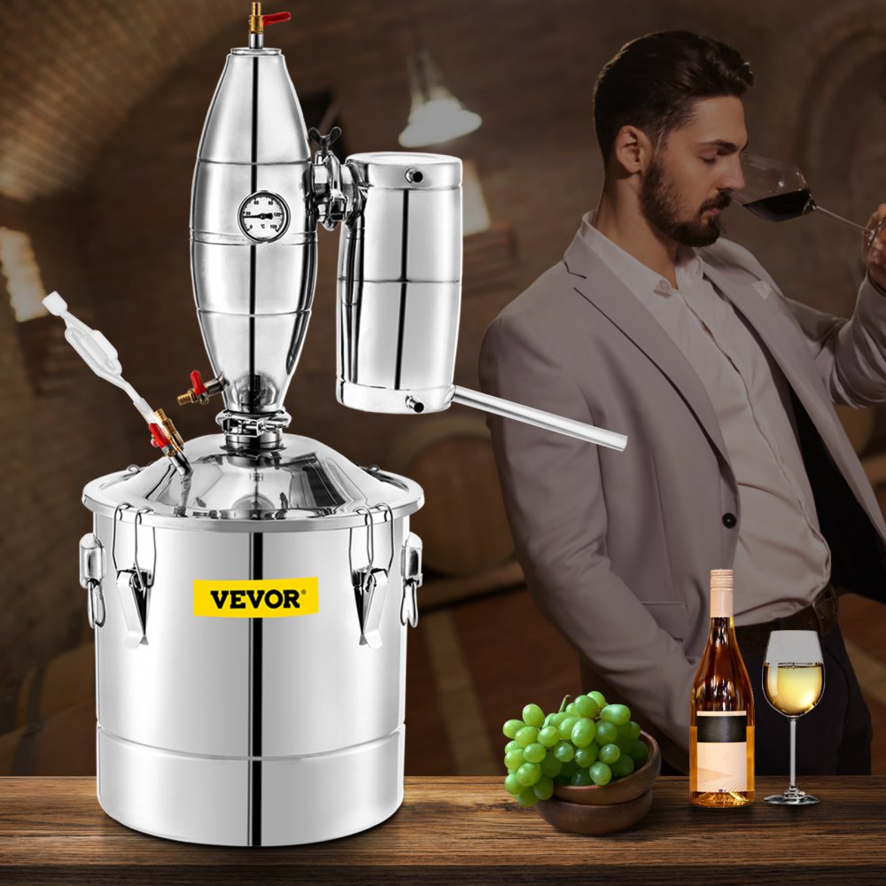 VEVOR Wine Boiler Stainless Steel Water Alcohol Distiller Gal Alcohol Still 50L Whiskey Distillery Kit Home Moonshine Still with Thermometer and Fermentation Tank for Alcohol Distilling