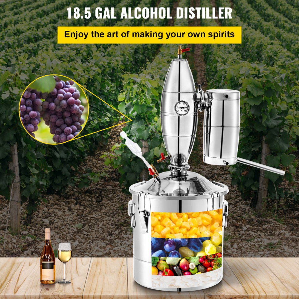 VEVOR Alcohol Distiller 70L /18.5 Gal Alcohol Still Whiskey Distillery Kit Home Moonshine Still with Thermometer and fermentation tank for Alcohol Distilling