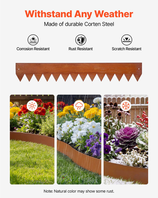 Versatile Corten Steel Garden Edging Kit, 6-Pack 40x6 Inch - Durable, Bendable Metal Border for Flower Beds, Pathways, Easy Installation