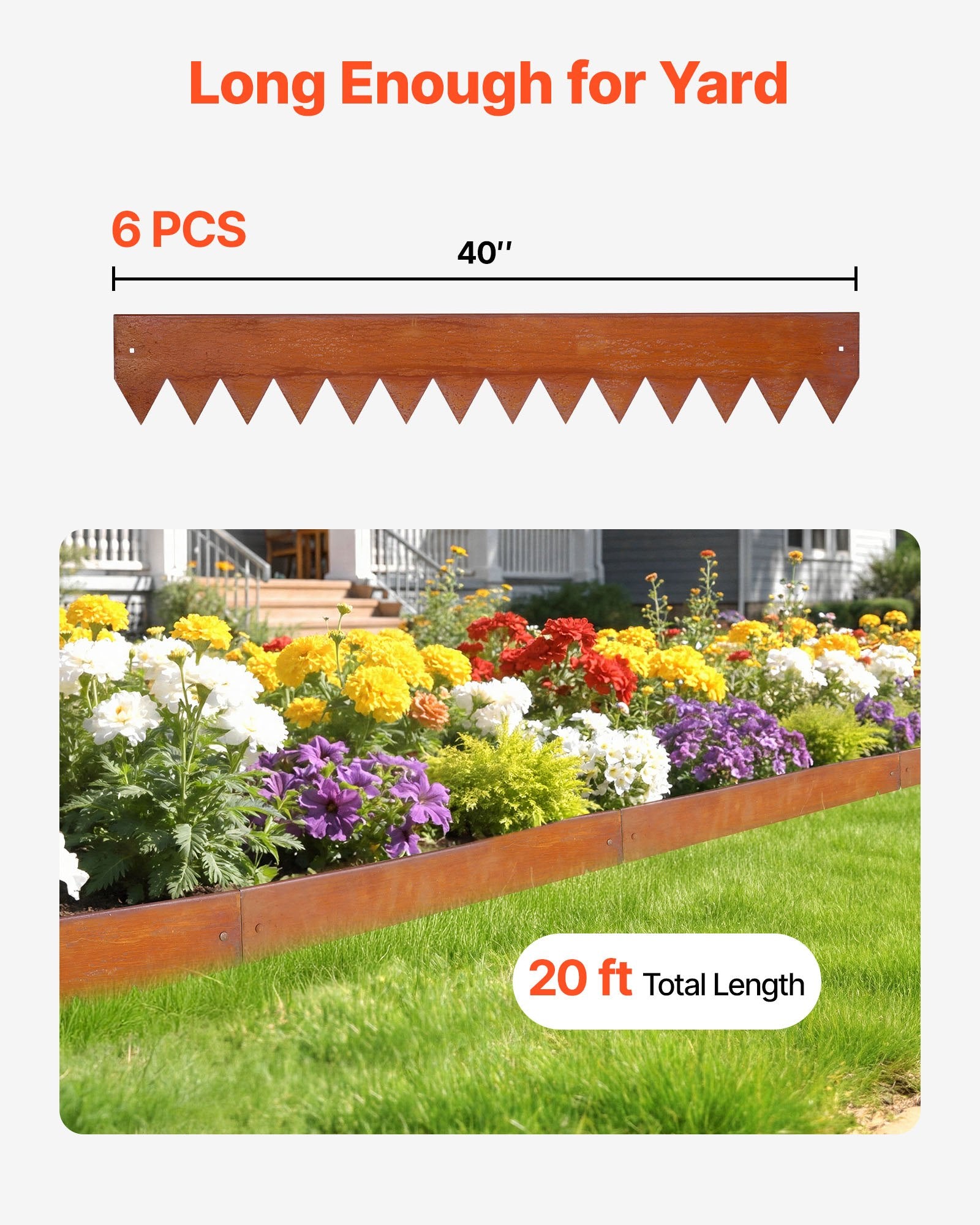 Versatile Corten Steel Garden Edging Kit, 6-Pack 40x6 Inch - Durable, Bendable Metal Border for Flower Beds, Pathways, Easy Installation