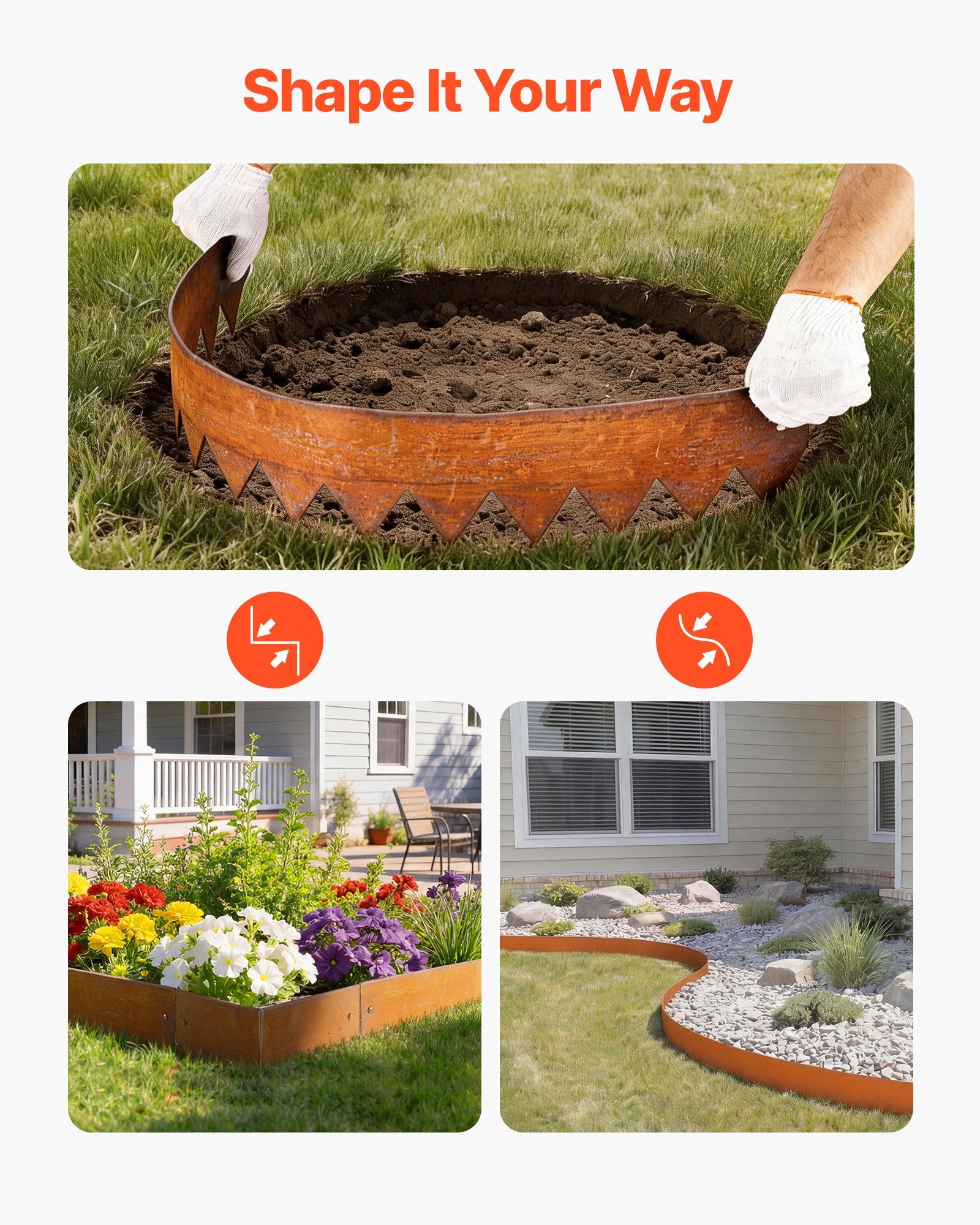 Versatile Corten Steel Garden Edging Kit, 6-Pack 40x6 Inch - Durable, Bendable Metal Border for Flower Beds, Pathways, Easy Installation