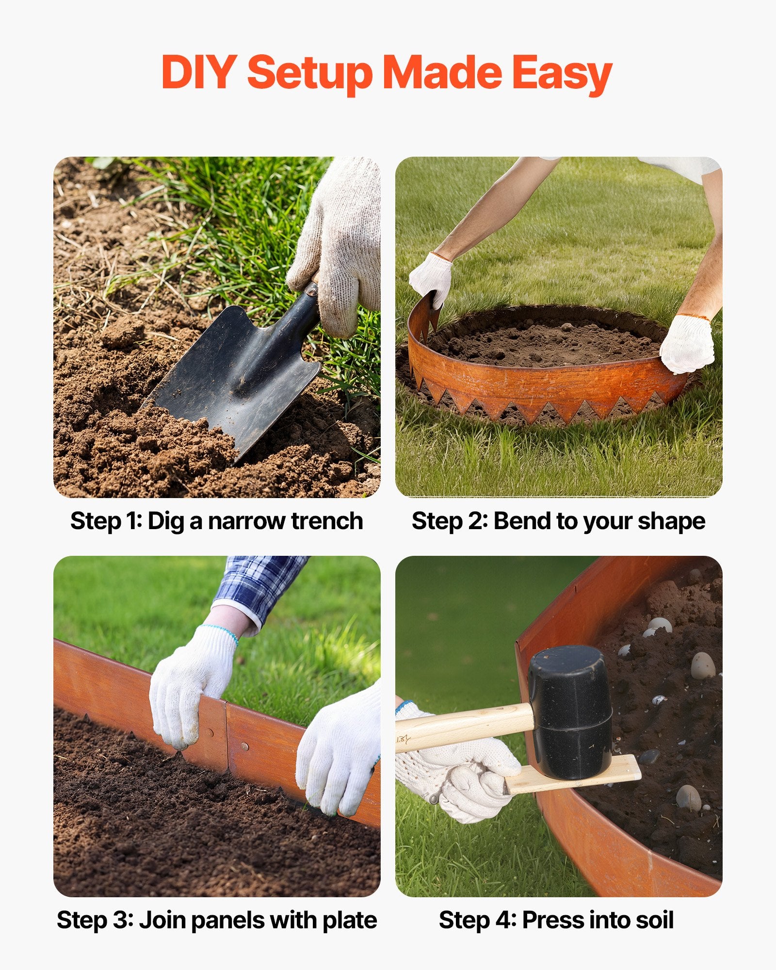 Versatile Corten Steel Garden Edging Kit, 6-Pack 40x6 Inch - Durable, Bendable Metal Border for Flower Beds, Pathways, Easy Installation