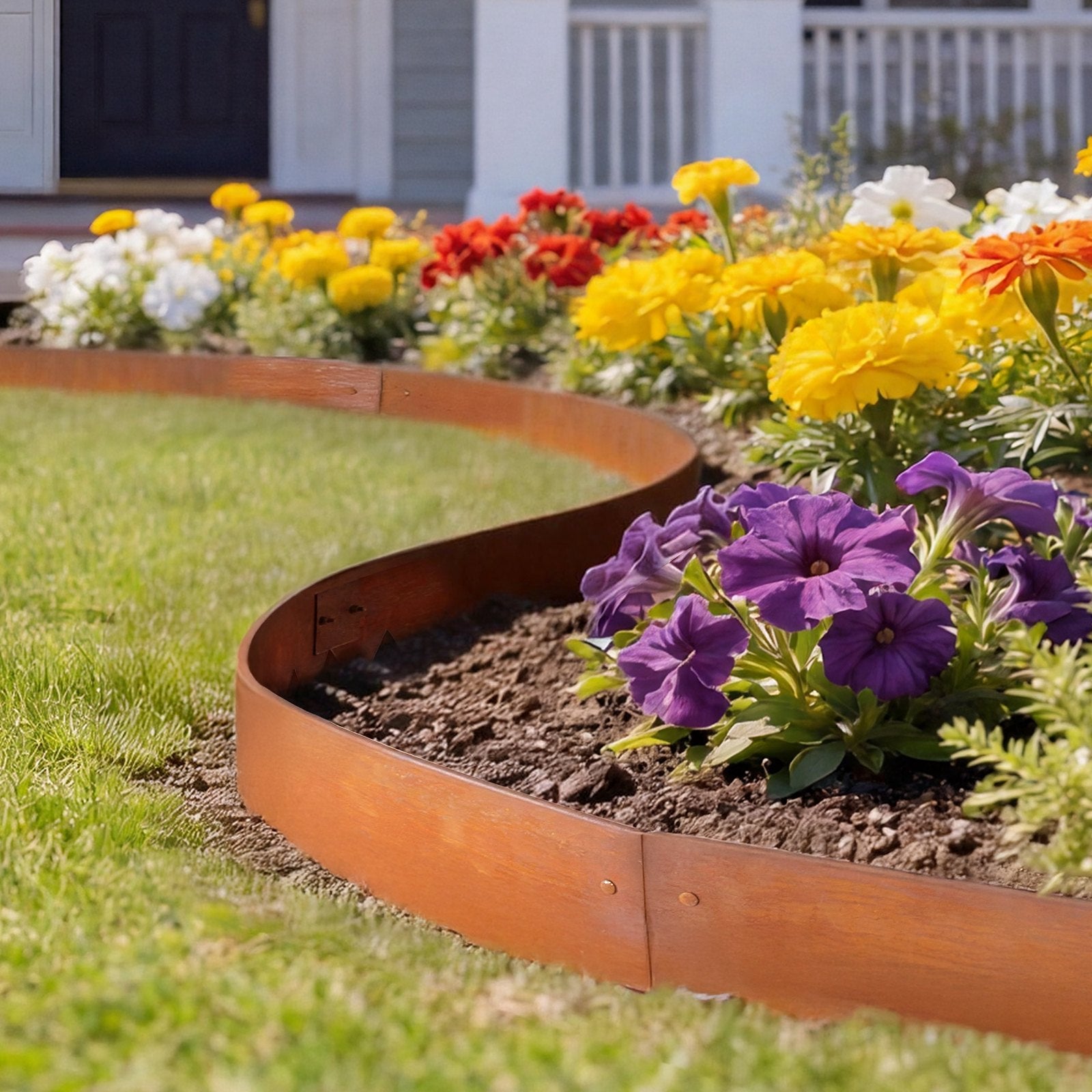 Versatile Corten Steel Garden Edging Kit, 6-Pack 40x6 Inch - Durable, Bendable Metal Border for Flower Beds, Pathways, Easy Installation