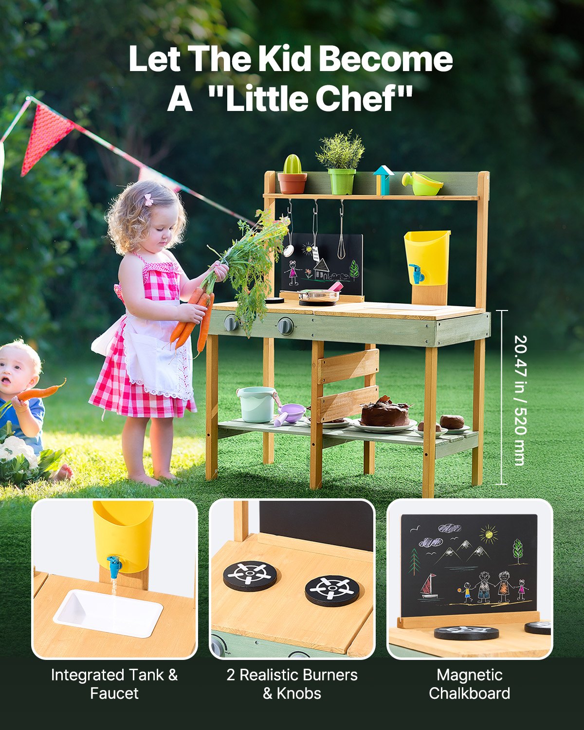 Outdoor Wooden Mud Kitchen Playset for Kids - Pretend Grocery Store with Planter, Stove, Faucet & Accessories for Endless Fun