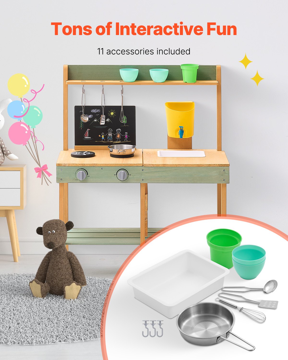 Outdoor Wooden Mud Kitchen Playset for Kids - Pretend Grocery Store with Planter, Stove, Faucet & Accessories for Endless Fun