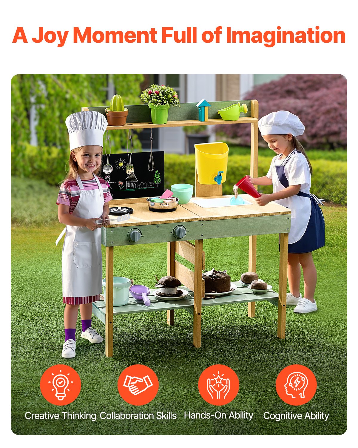 Outdoor Wooden Mud Kitchen Playset for Kids - Pretend Grocery Store with Planter, Stove, Faucet & Accessories for Endless Fun