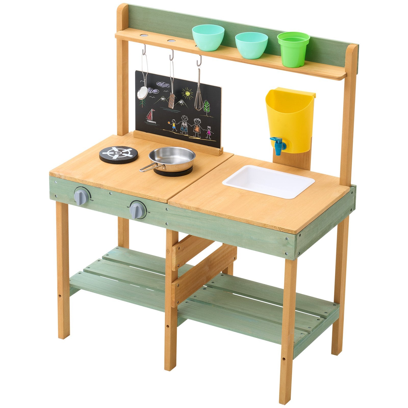 Outdoor Wooden Mud Kitchen Playset for Kids - Pretend Grocery Store with Planter, Stove, Faucet & Accessories for Endless Fun