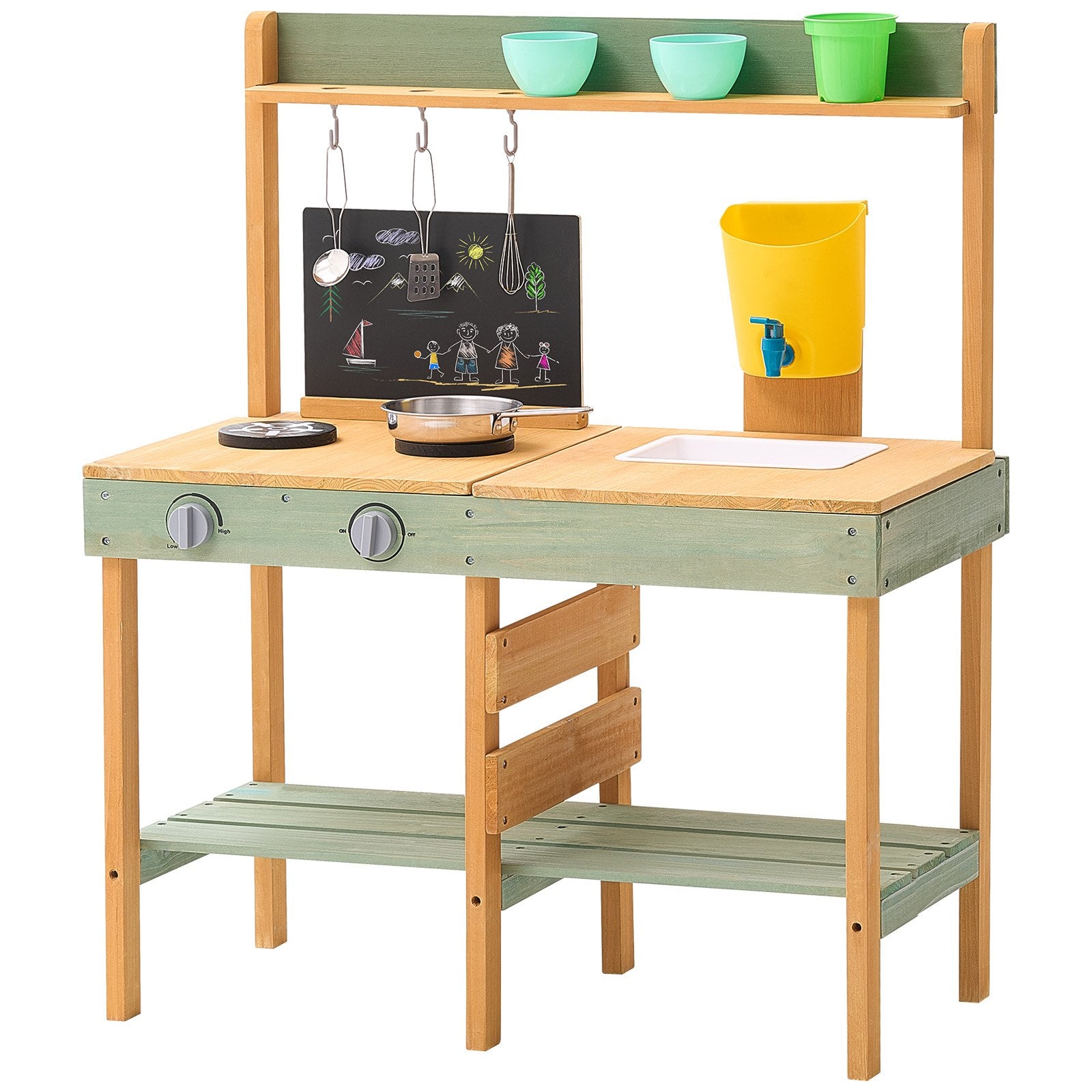 Outdoor Wooden Mud Kitchen Playset for Kids - Pretend Grocery Store with Planter, Stove, Faucet & Accessories for Endless Fun