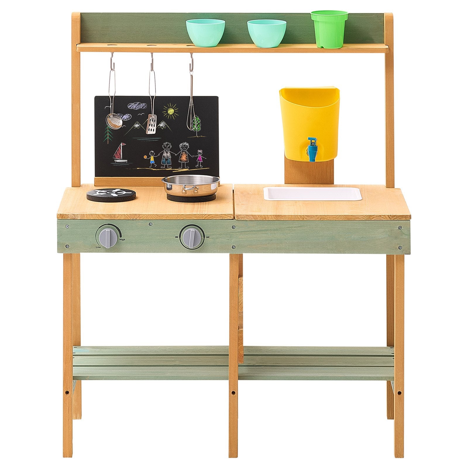 Outdoor Wooden Mud Kitchen Playset for Kids - Pretend Grocery Store with Planter, Stove, Faucet & Accessories for Endless Fun