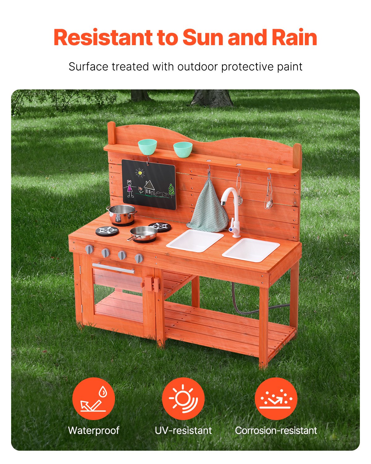 Wooden Mud Kitchen Playset for Kids - Outdoor Cedar Toy with Stoves, Sink, Blackboard & Accessories for Pretend Grocery Store Fun