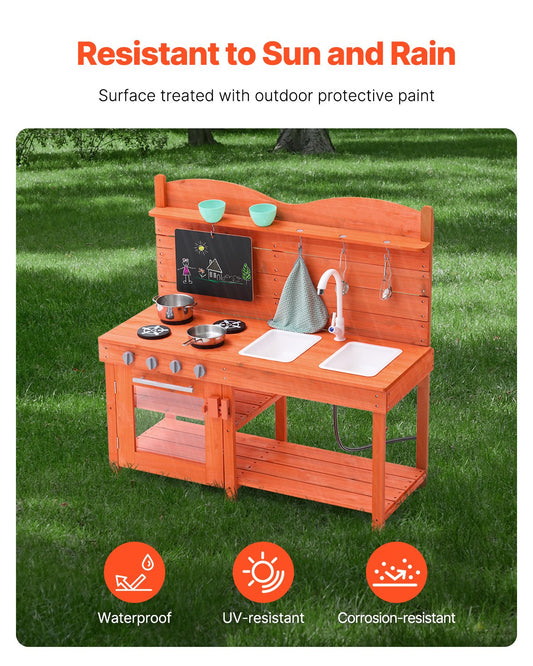 Wooden Mud Kitchen Playset for Kids - Outdoor Cedar Toy with Stoves, Sink, Blackboard & Accessories for Pretend Grocery Store Fun