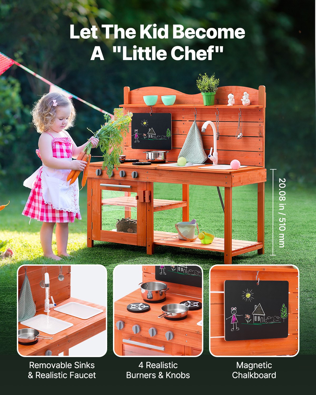 Wooden Mud Kitchen Playset for Kids - Outdoor Cedar Toy with Stoves, Sink, Blackboard & Accessories for Pretend Grocery Store Fun