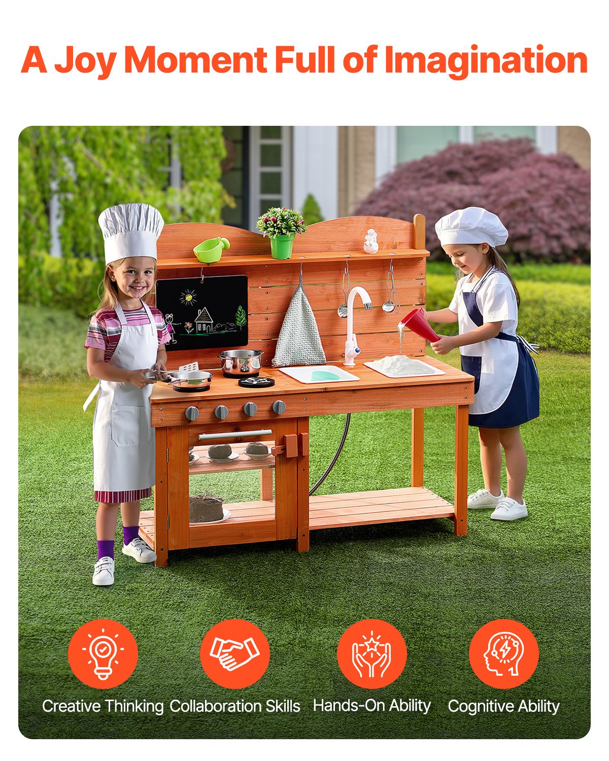 Wooden Mud Kitchen Playset for Kids - Outdoor Cedar Toy with Stoves, Sink, Blackboard & Accessories for Pretend Grocery Store Fun