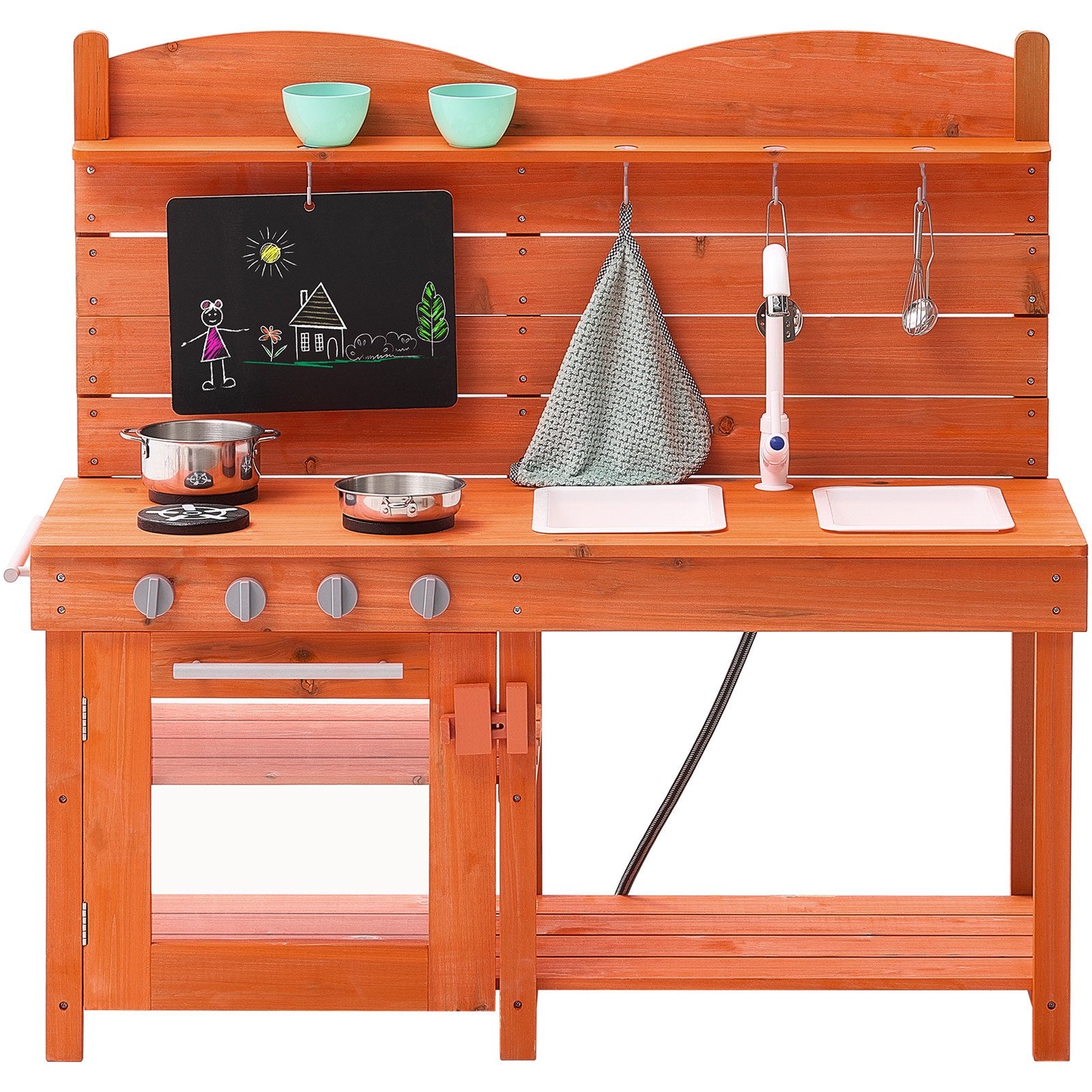 Wooden Mud Kitchen Playset for Kids - Outdoor Cedar Toy with Stoves, Sink, Blackboard & Accessories for Pretend Grocery Store Fun