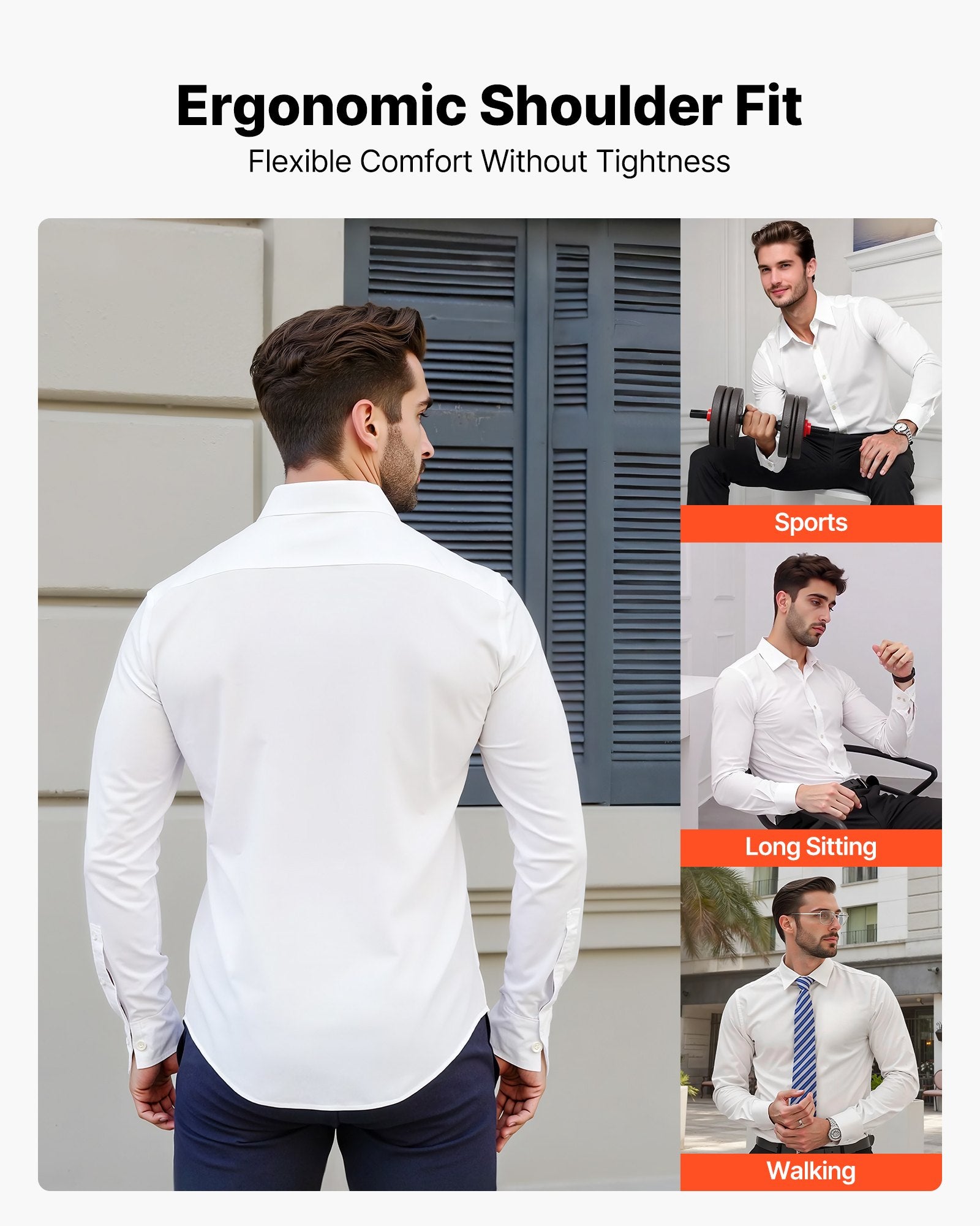 Men's Slim Fit Long Sleeve Shirt – Wrinkle-Free Stretch Button Down for Business, Formal Events, Weddings, and Casual Dinners in White