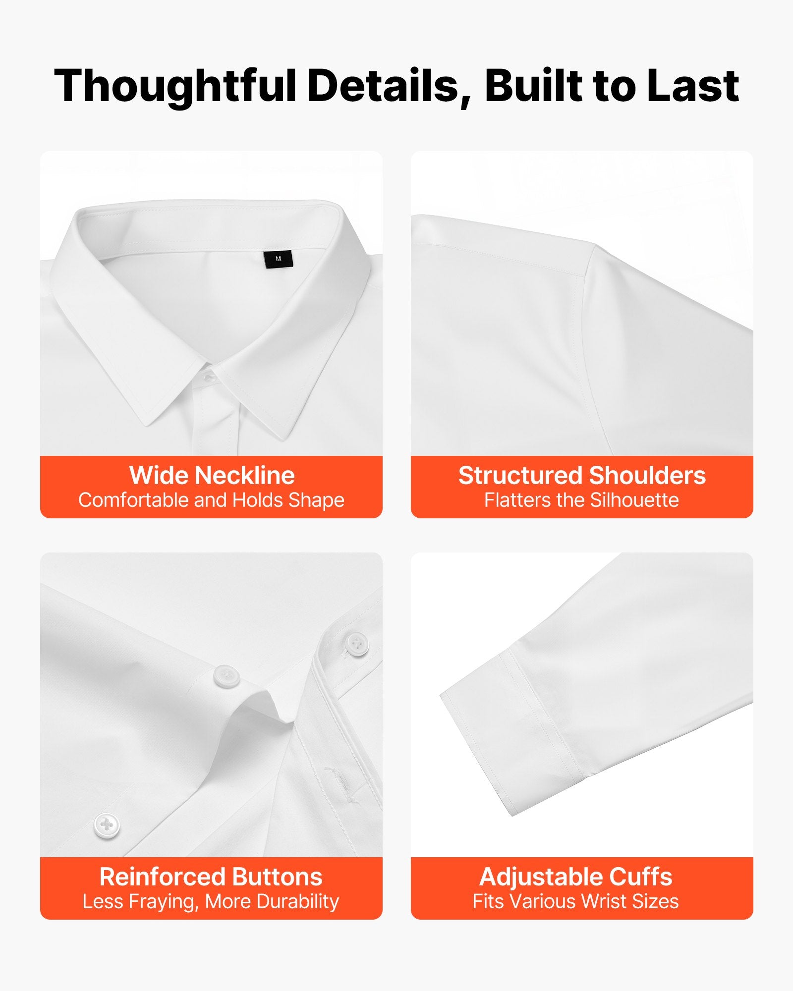 Men's Slim Fit Long Sleeve Shirt – Wrinkle-Free Stretch Button Down for Business, Formal Events, Weddings, and Casual Dinners in White
