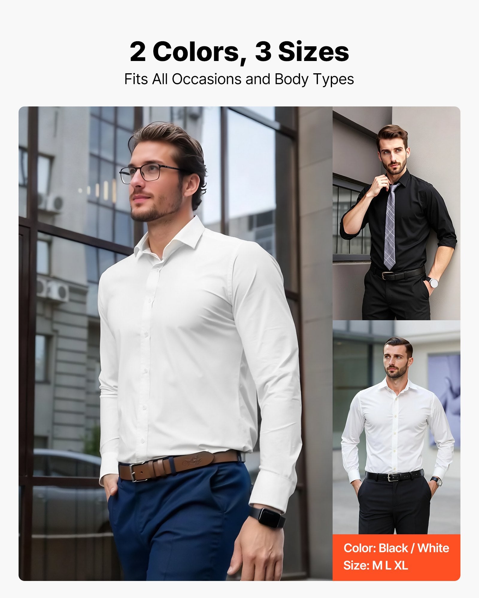 Men's Slim Fit Long Sleeve Shirt – Wrinkle-Free Stretch Button Down for Business, Formal Events, Weddings, and Casual Dinners in White