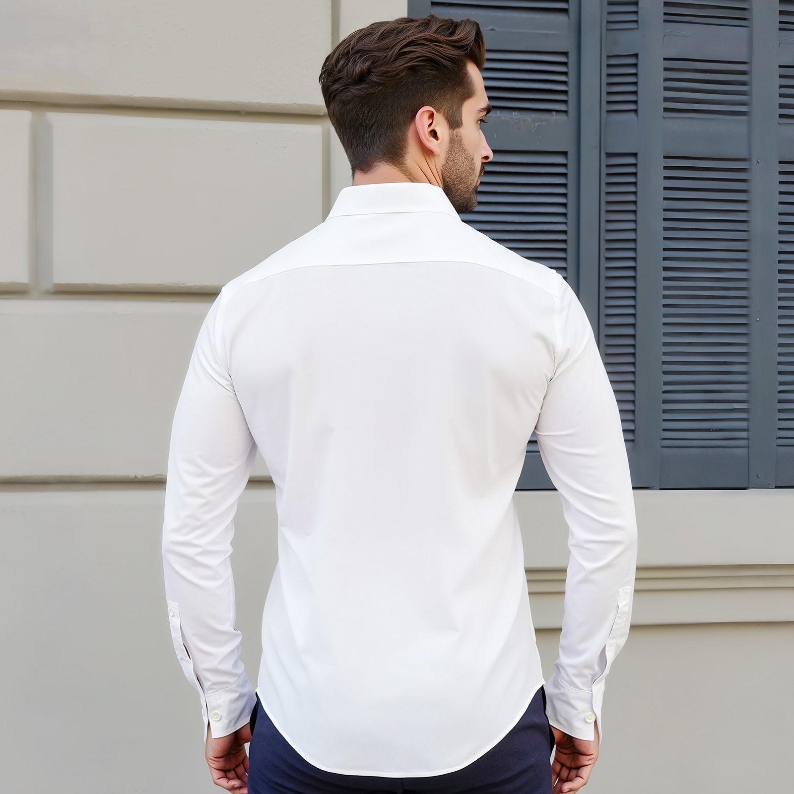 Men's Slim Fit Long Sleeve Shirt – Wrinkle-Free Stretch Button Down for Business, Formal Events, Weddings, and Casual Dinners in White