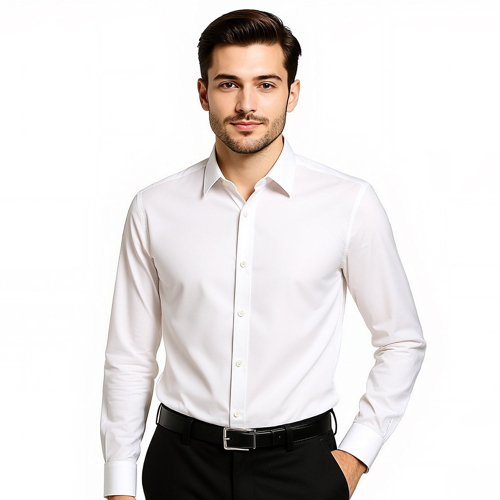Men's Slim Fit Long Sleeve Shirt – Wrinkle-Free Stretch Button Down for Business, Formal Events, Weddings, and Casual Dinners in White