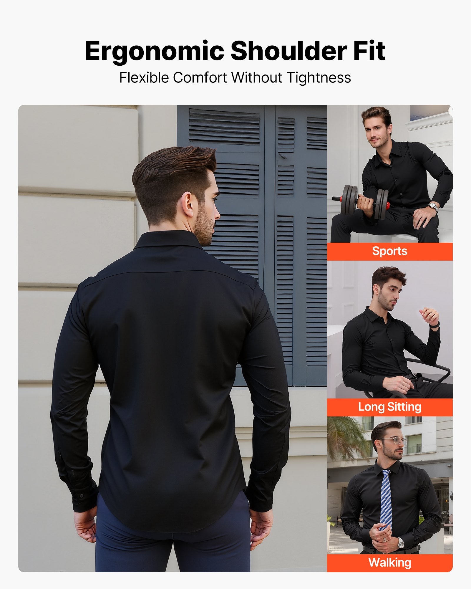 Men's Black Slim Fit Button-Up Shirt - Long Sleeve, Wrinkle-Free, Soft Stretch Fabric for Business, Formal, Wedding, Dinner, Versatile Style