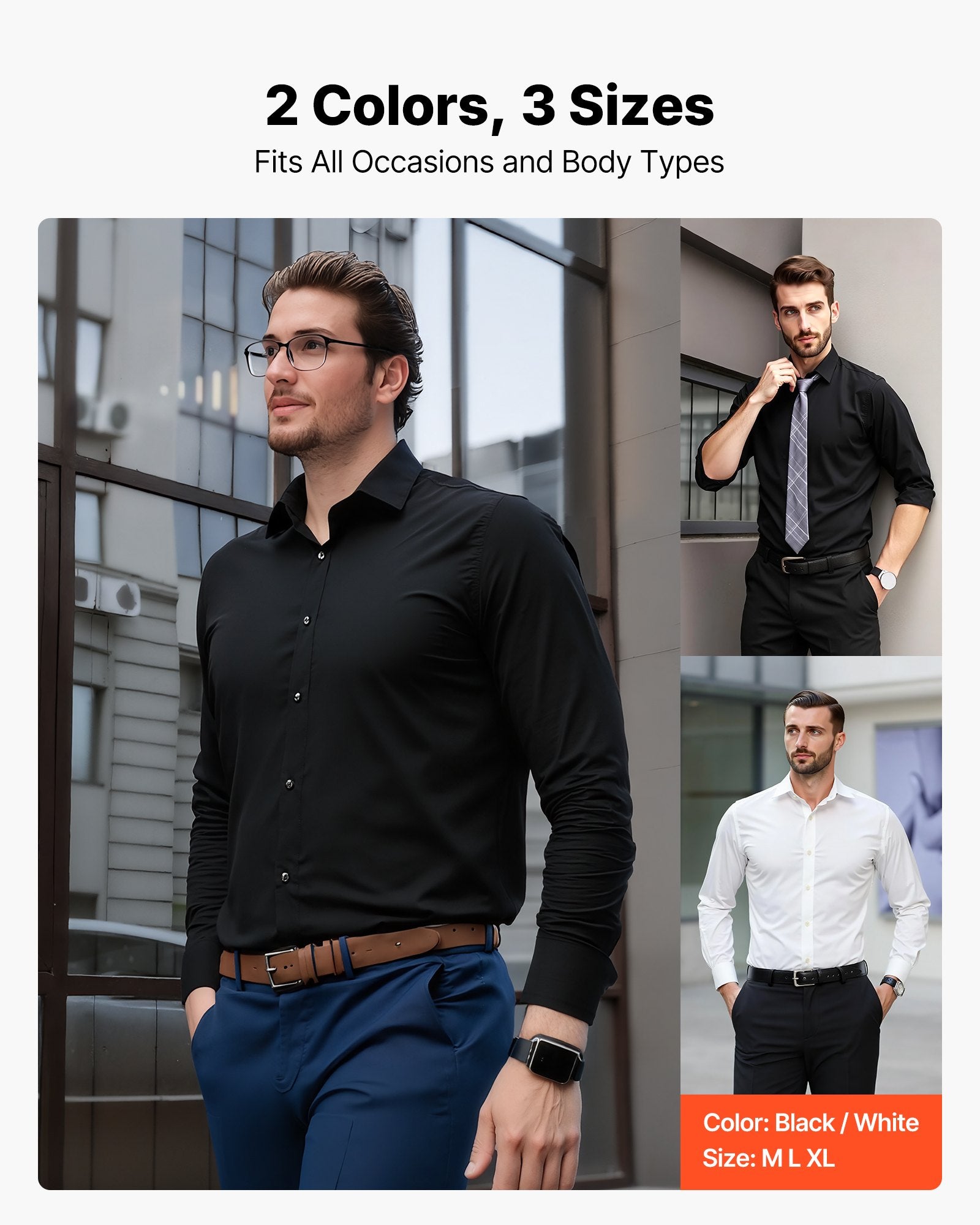 Men's Black Slim Fit Button-Up Shirt - Long Sleeve, Wrinkle-Free, Soft Stretch Fabric for Business, Formal, Wedding, Dinner, Versatile Style