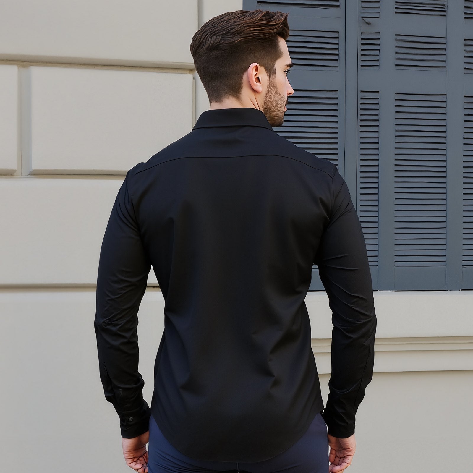 Men's Black Slim Fit Button-Up Shirt - Long Sleeve, Wrinkle-Free, Soft Stretch Fabric for Business, Formal, Wedding, Dinner, Versatile Style