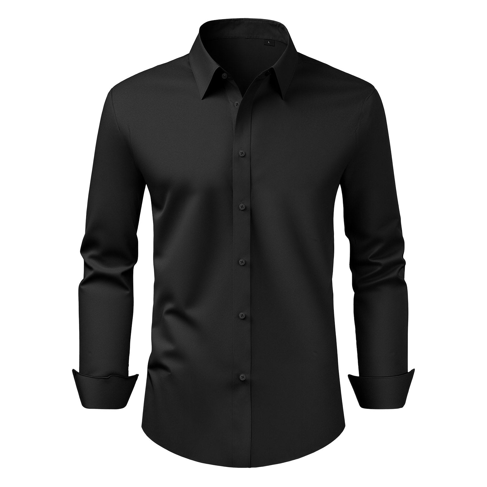 Men's Black Slim Fit Button-Up Shirt - Long Sleeve, Wrinkle-Free, Soft Stretch Fabric for Business, Formal, Wedding, Dinner, Versatile Style