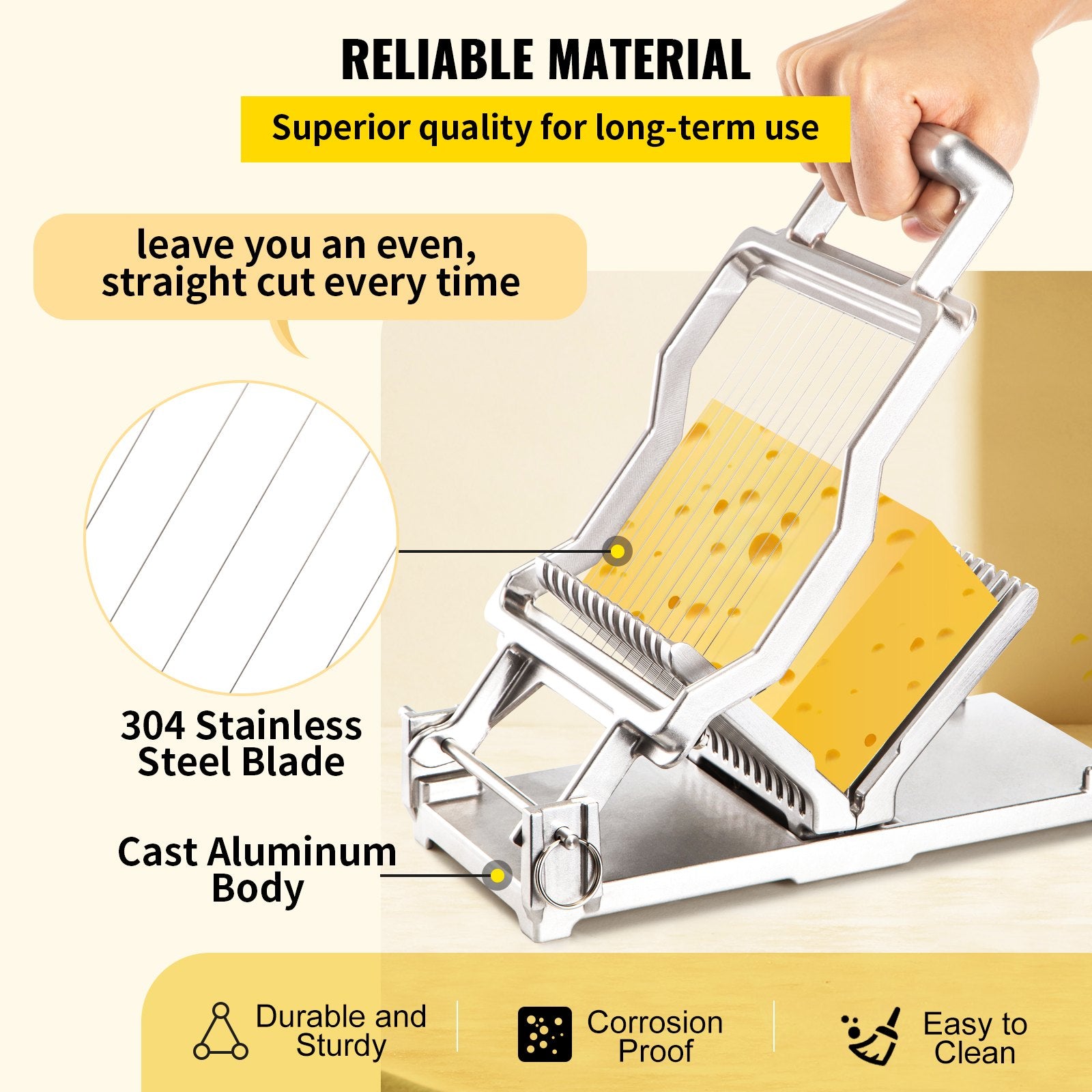 Premium Aluminum Cheese Cutter with Replaceable Wire Blades, 1 cm & 2 cm Stainless Steel Slicer for Kitchen Cooking & Baking Tools