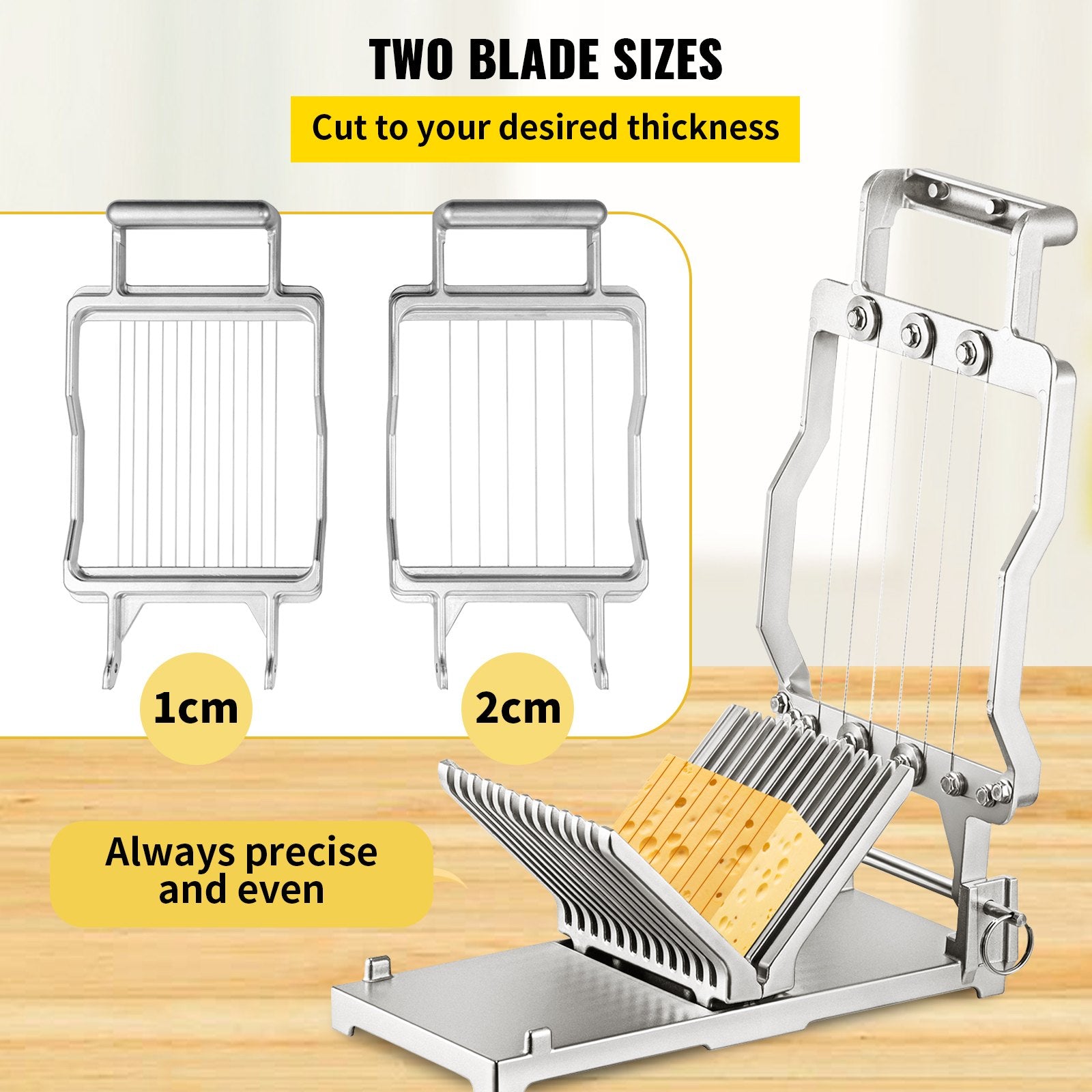Premium Aluminum Cheese Cutter with Replaceable Wire Blades, 1 cm & 2 cm Stainless Steel Slicer for Kitchen Cooking & Baking Tools