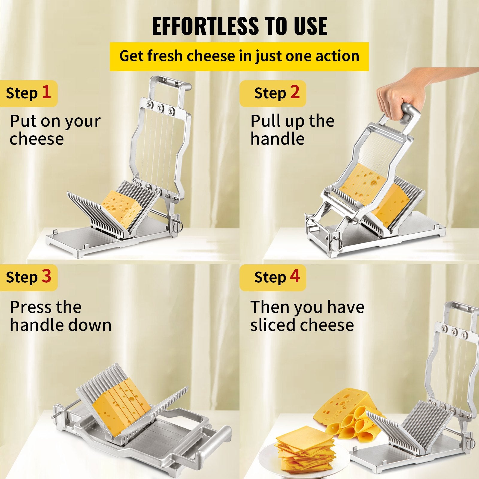 Premium Aluminum Cheese Cutter with Replaceable Wire Blades, 1 cm & 2 cm Stainless Steel Slicer for Kitchen Cooking & Baking Tools