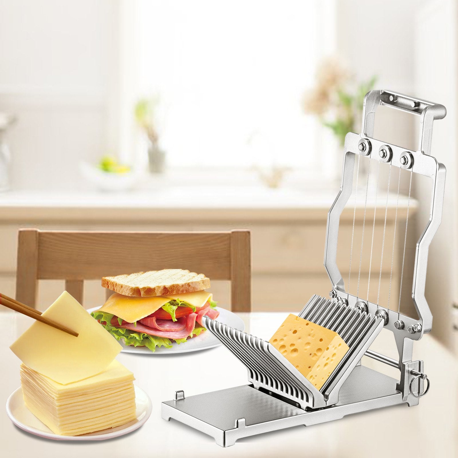 Premium Aluminum Cheese Cutter with Replaceable Wire Blades, 1 cm & 2 cm Stainless Steel Slicer for Kitchen Cooking & Baking Tools