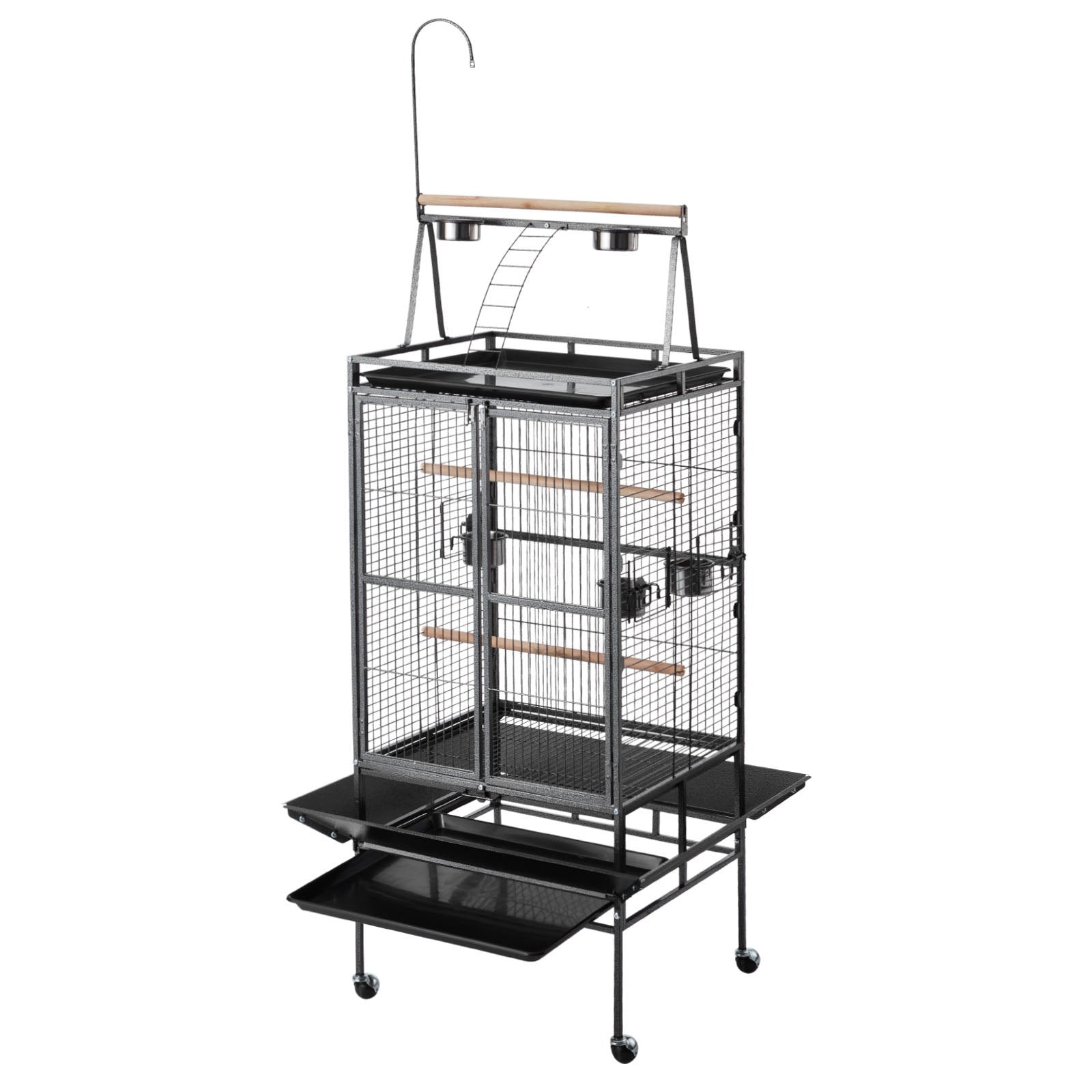 Spacious Wrought Iron Bird Cage, 32.7"x31.1"x82.7" with Perches, Slide-Out Tray, Plastic Feeders for Parrots & Cockatiels, Easy Assembly