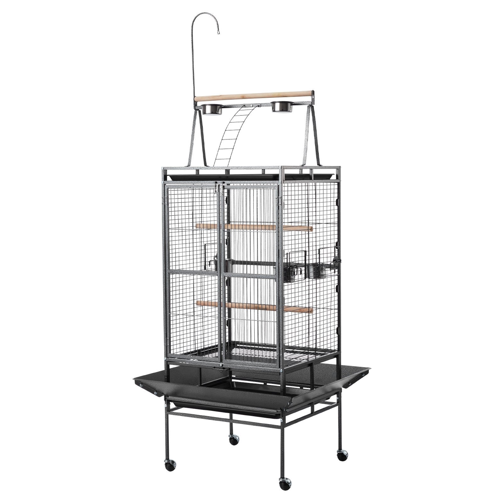 Spacious Wrought Iron Bird Cage, 32.7"x31.1"x82.7" with Perches, Slide-Out Tray, Plastic Feeders for Parrots & Cockatiels, Easy Assembly